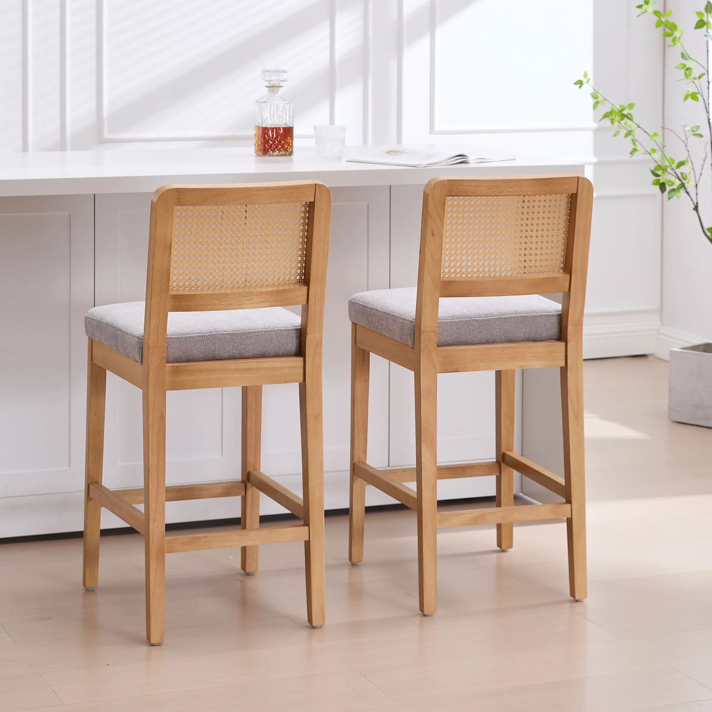 Farmhouse Rattan Back Chenille Counter Stool Set of 2 - 3234CS - Image 10