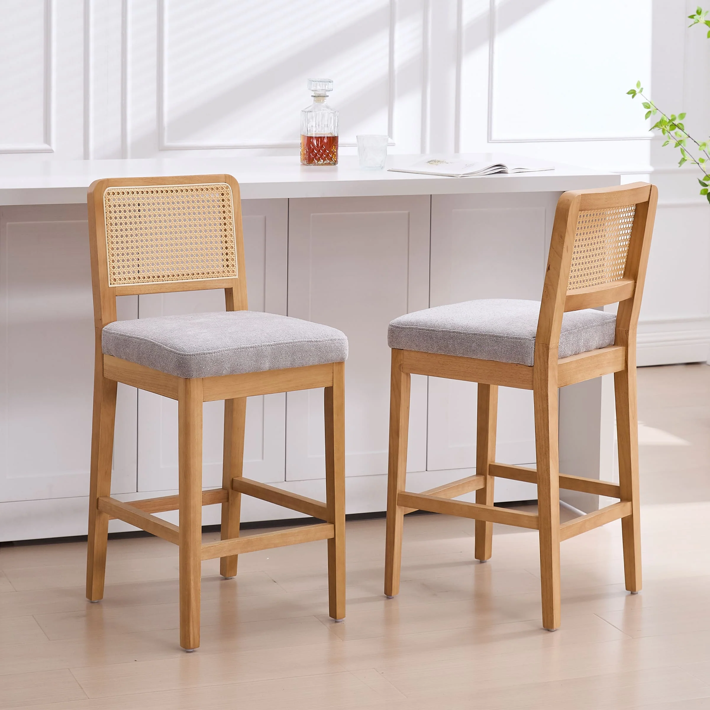 Farmhouse Rattan Back Chenille Counter Stool Set of 2 - 3234CS - Image 11