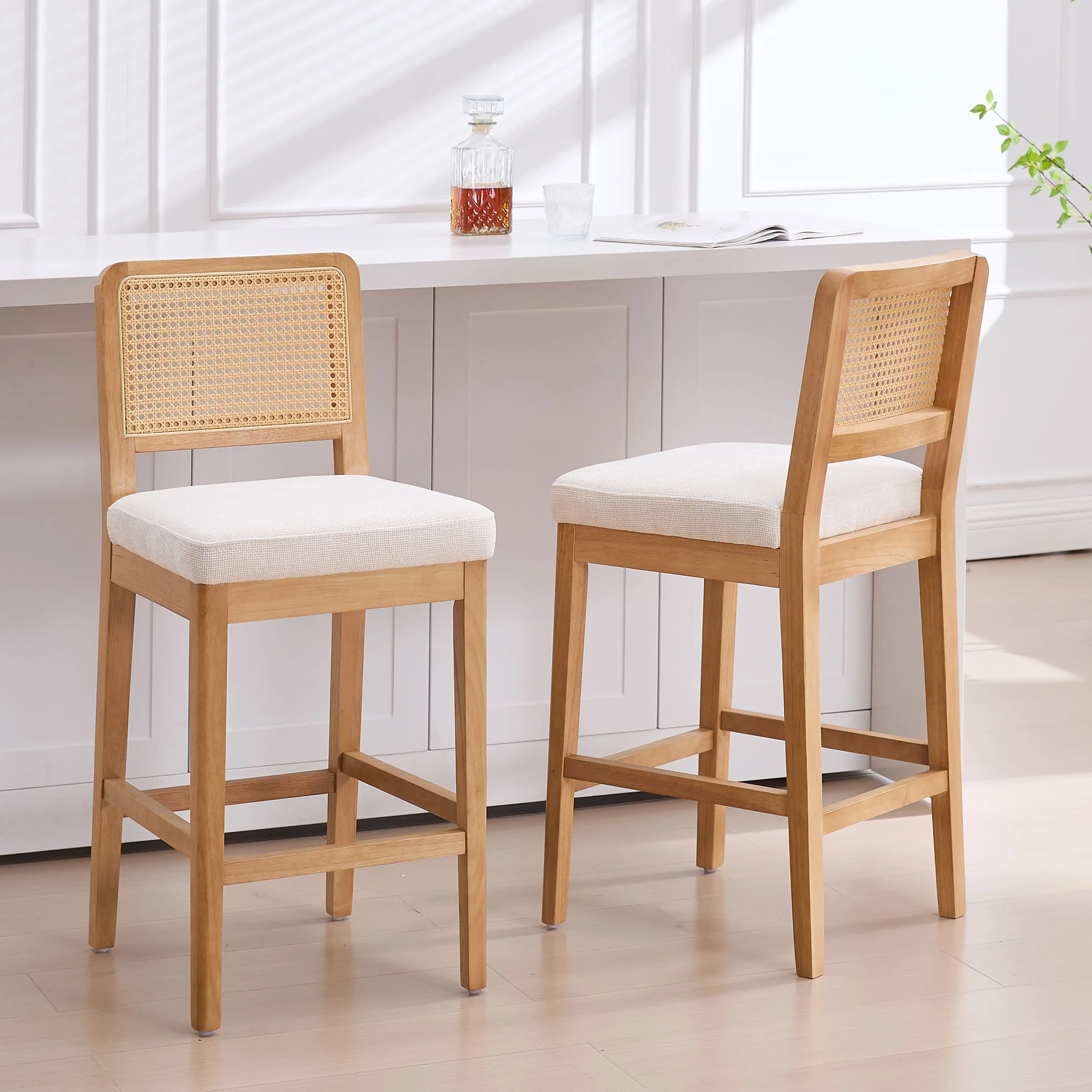 Farmhouse Rattan Back Chenille Counter Stool Set of 2 - 3234CS - Image 2