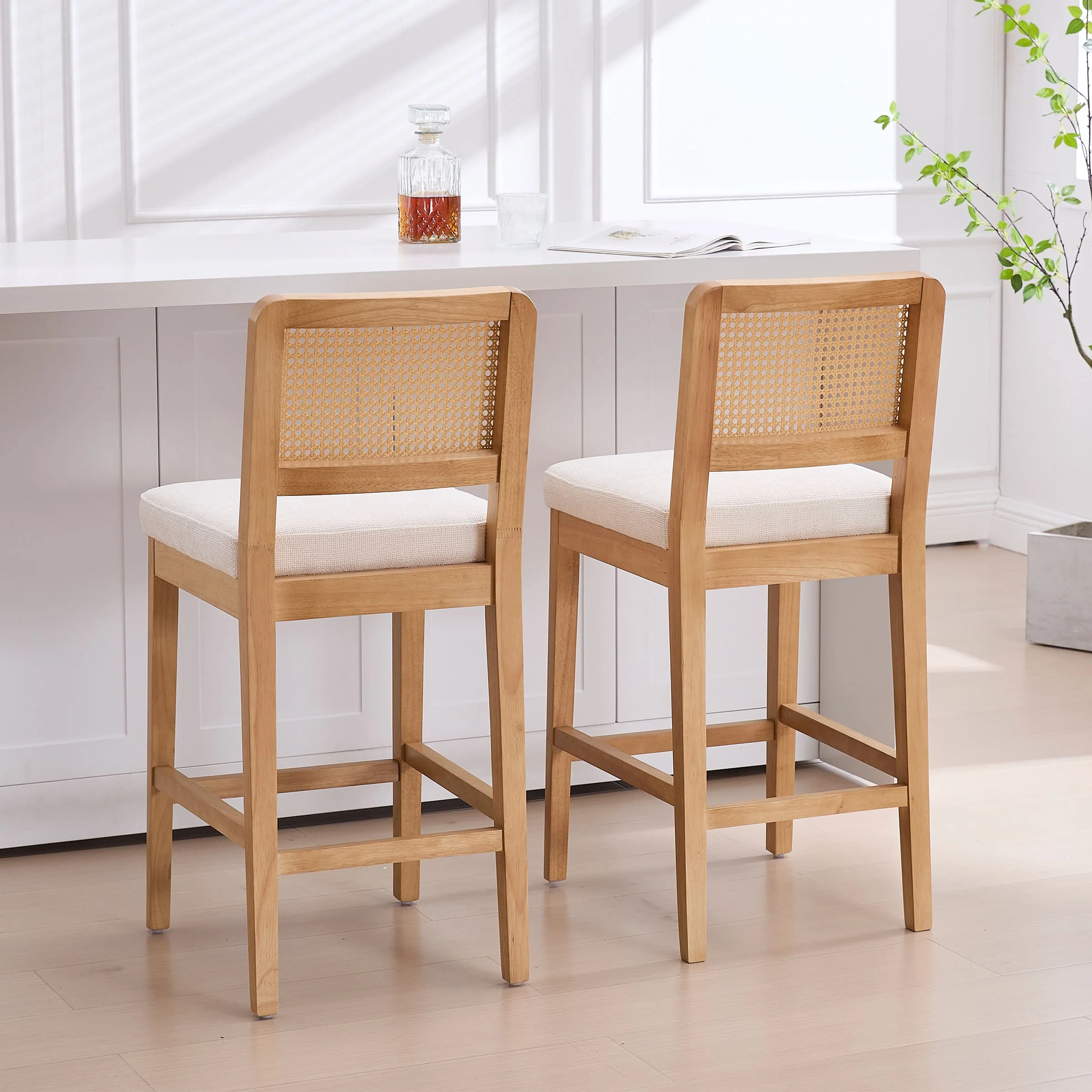 Farmhouse Rattan Back Chenille Counter Stool Set of 2 - 3234CS - Image 3