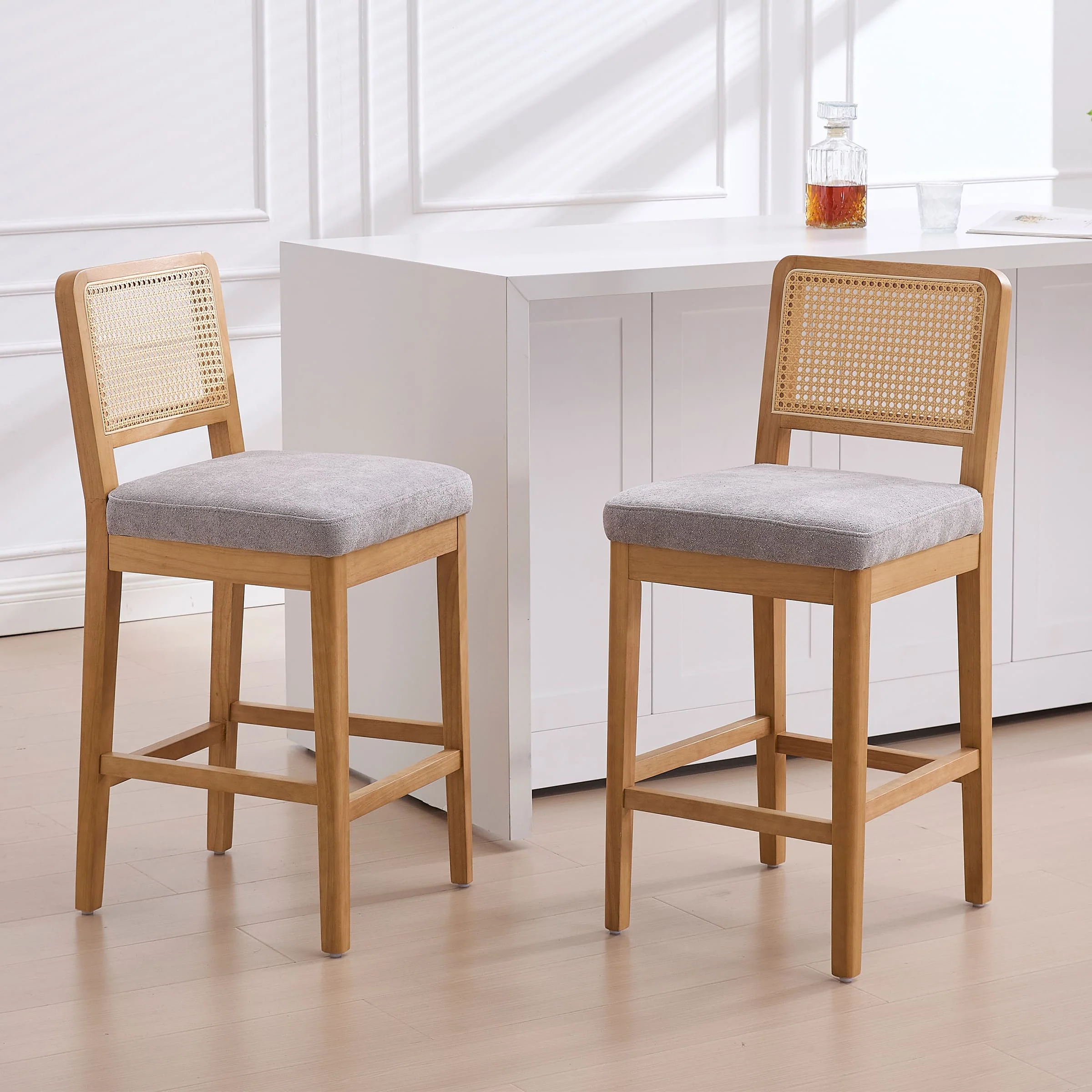 Farmhouse Rattan Back Chenille Counter Stool Set of 2 - 3234CS - Image 9