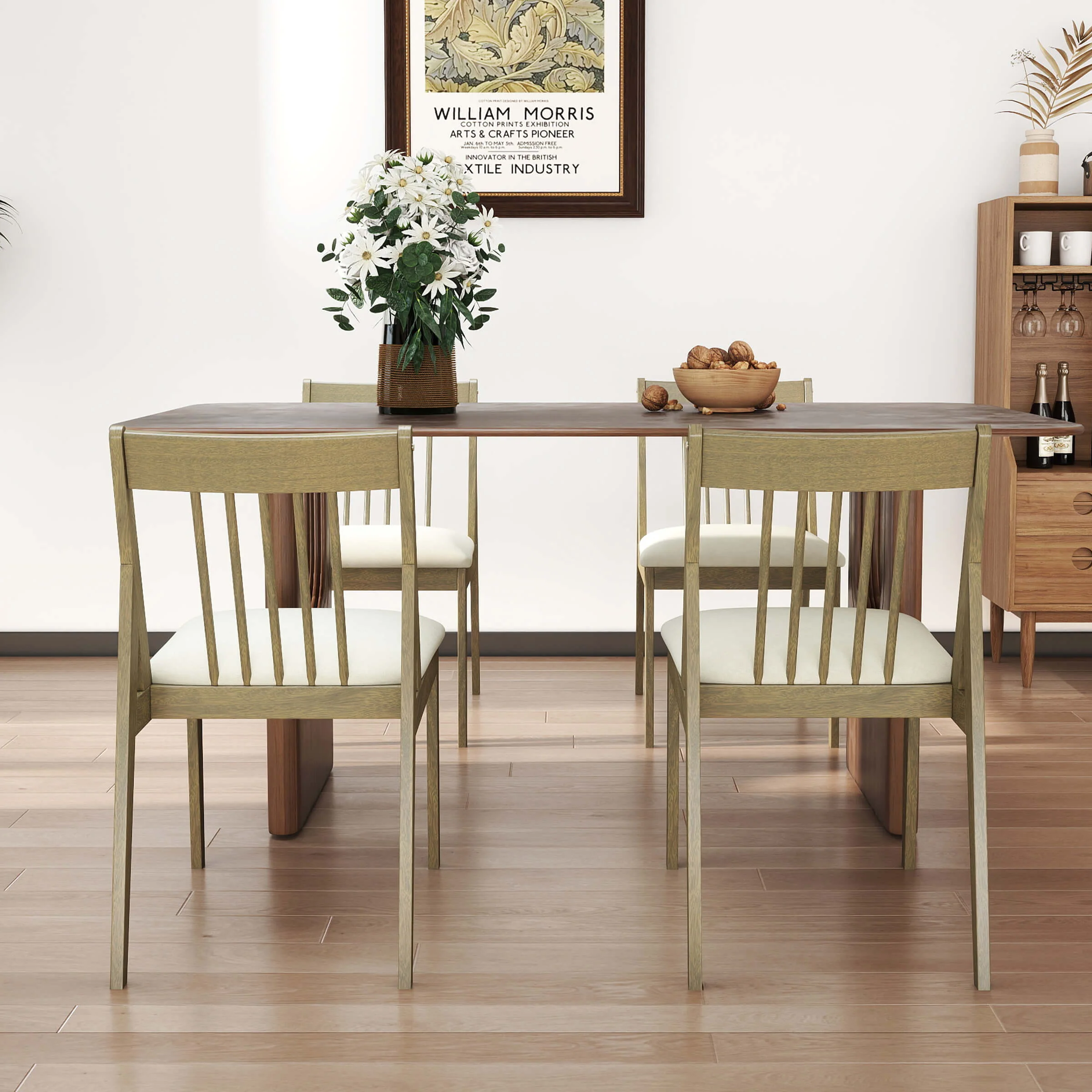 Farmhouse Chenille Upholstered Spindle Back Dining Chairs Set of 4 - 2346DC - Image 10