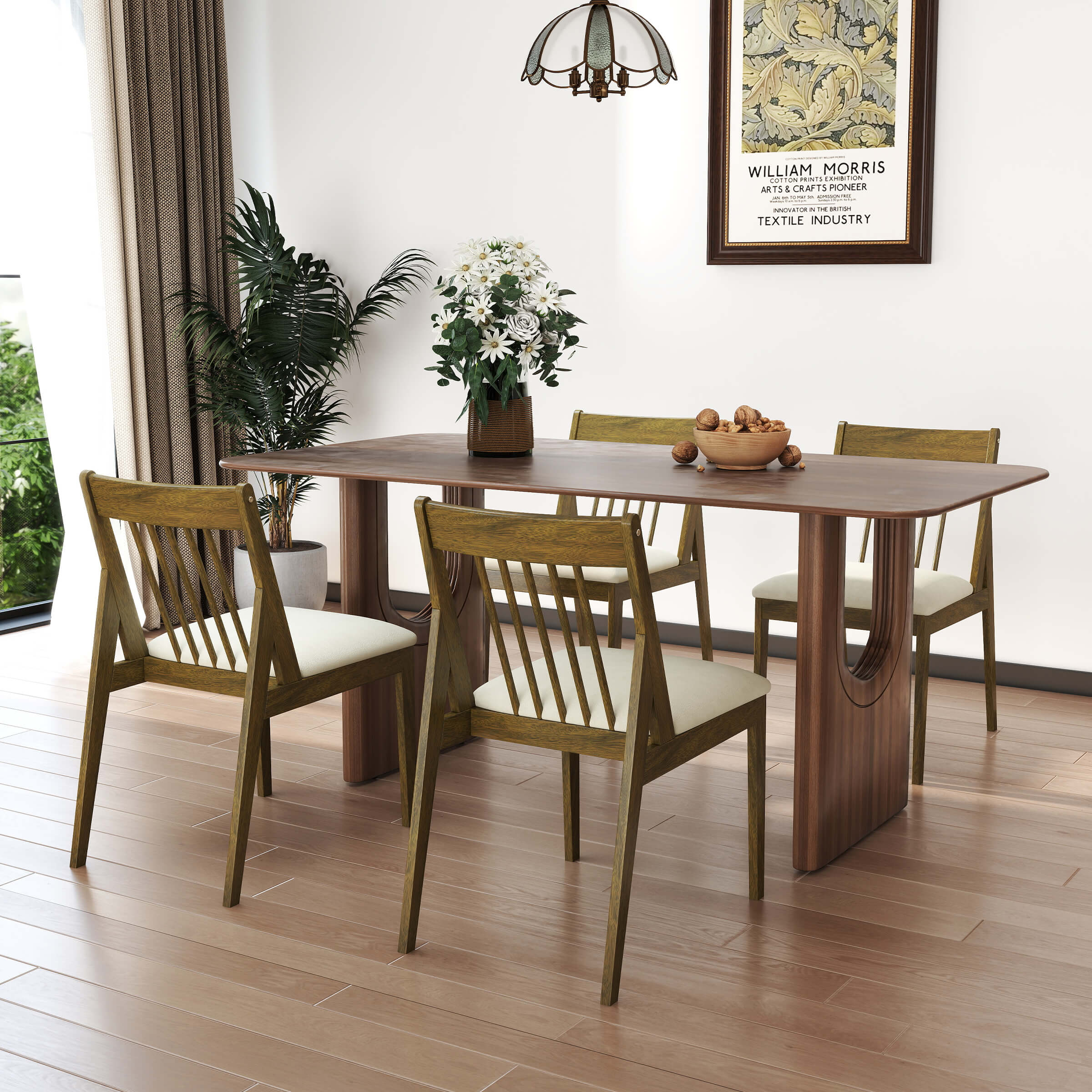 Farmhouse Chenille Upholstered Spindle Back Dining Chairs Set of 4 - 2346DC - Image 2