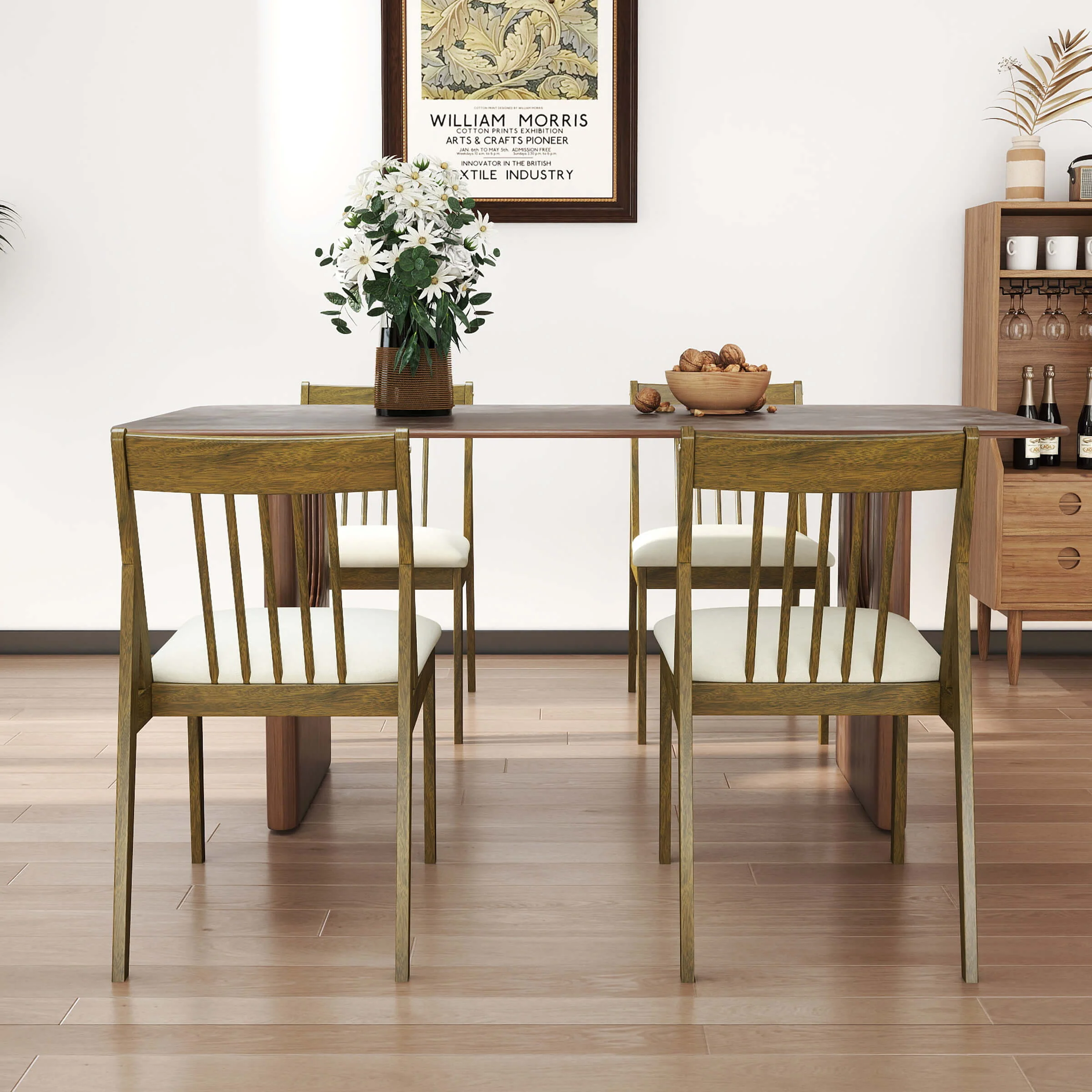Farmhouse Chenille Upholstered Spindle Back Dining Chairs Set of 4 - 2346DC - Image 3