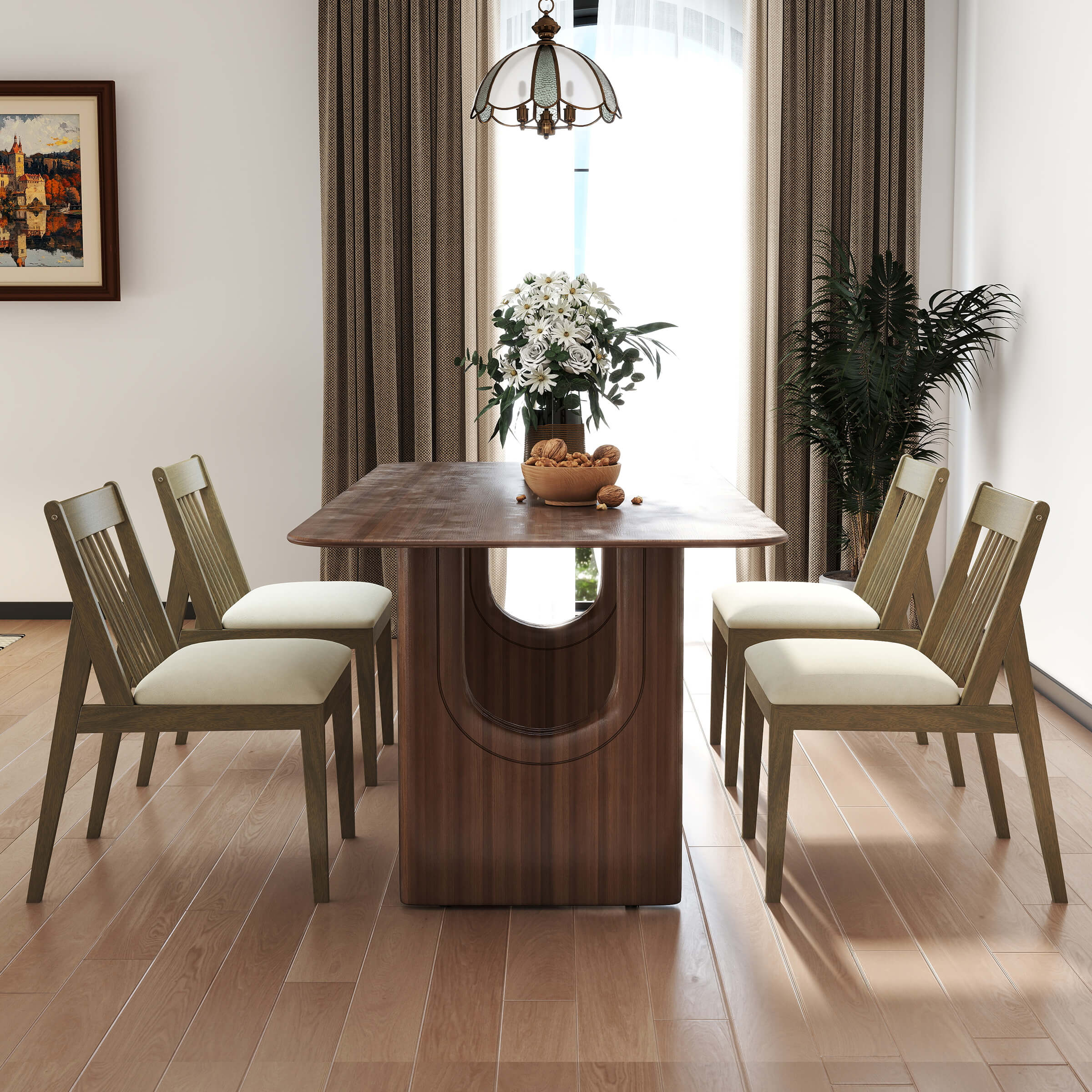 Farmhouse Chenille Upholstered Spindle Back Dining Chairs Set of 4 - 2346DC - Image 8