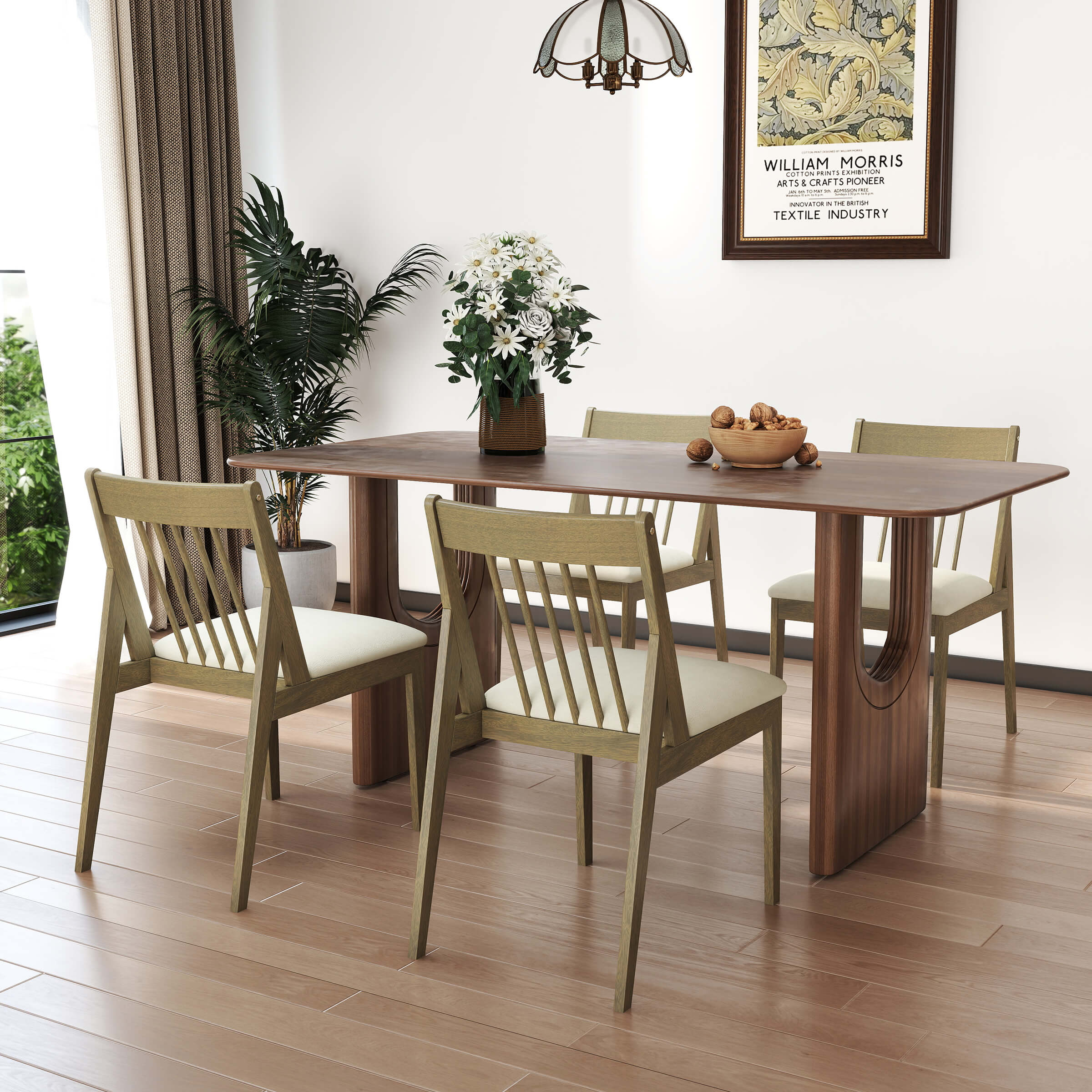 Farmhouse Chenille Upholstered Spindle Back Dining Chairs Set of 4 - 2346DC - Image 9
