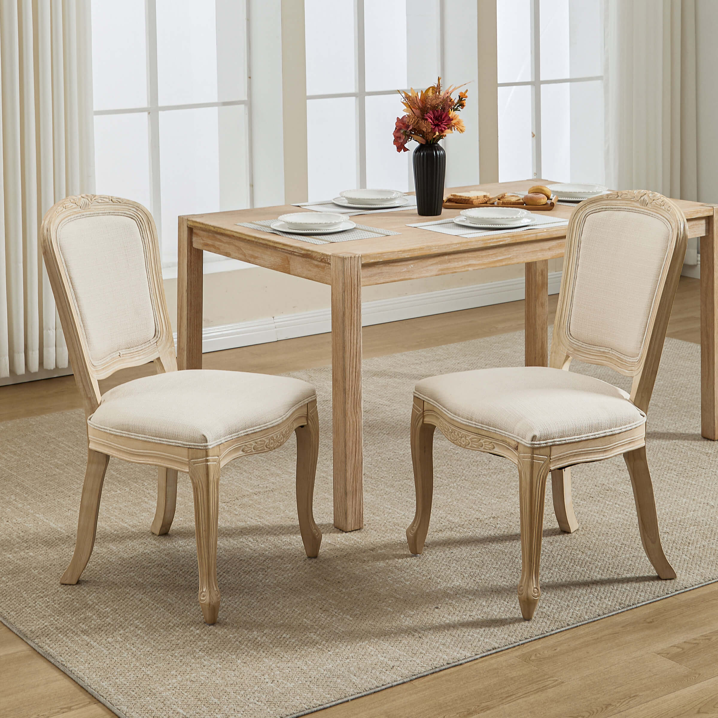 French Country Linen Fabric Dining Chairs Set of 2 - 3329DC - Image 10