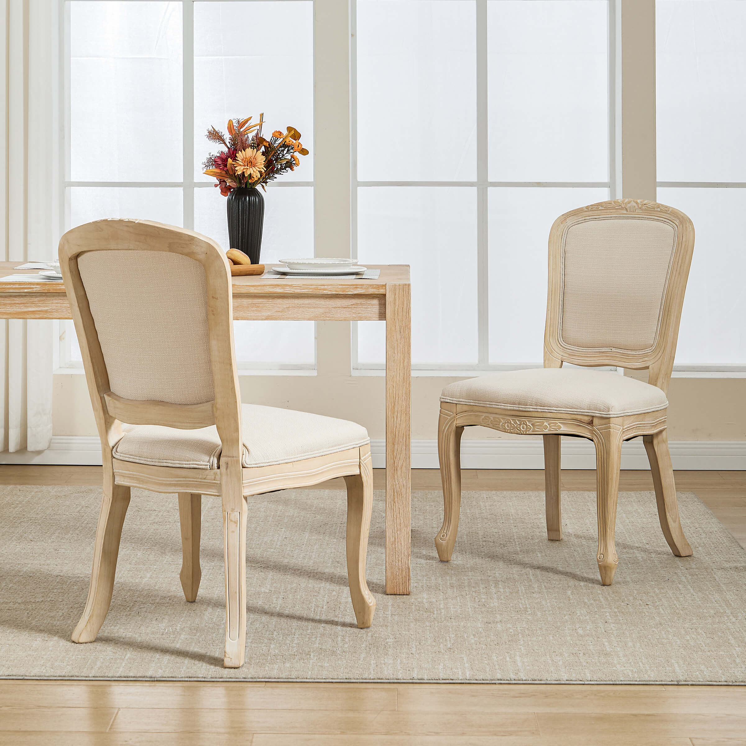 French Country Linen Fabric Dining Chairs Set of 2 - 3329DC - Image 11