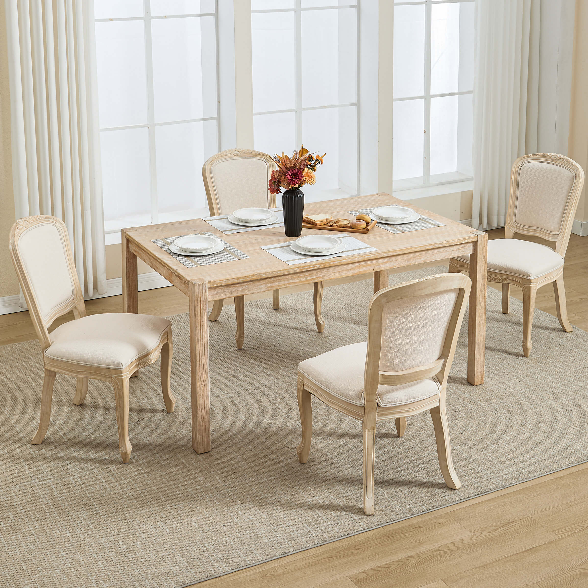 French Country Linen Fabric Dining Chairs Set of 2 - 3329DC - Image 12