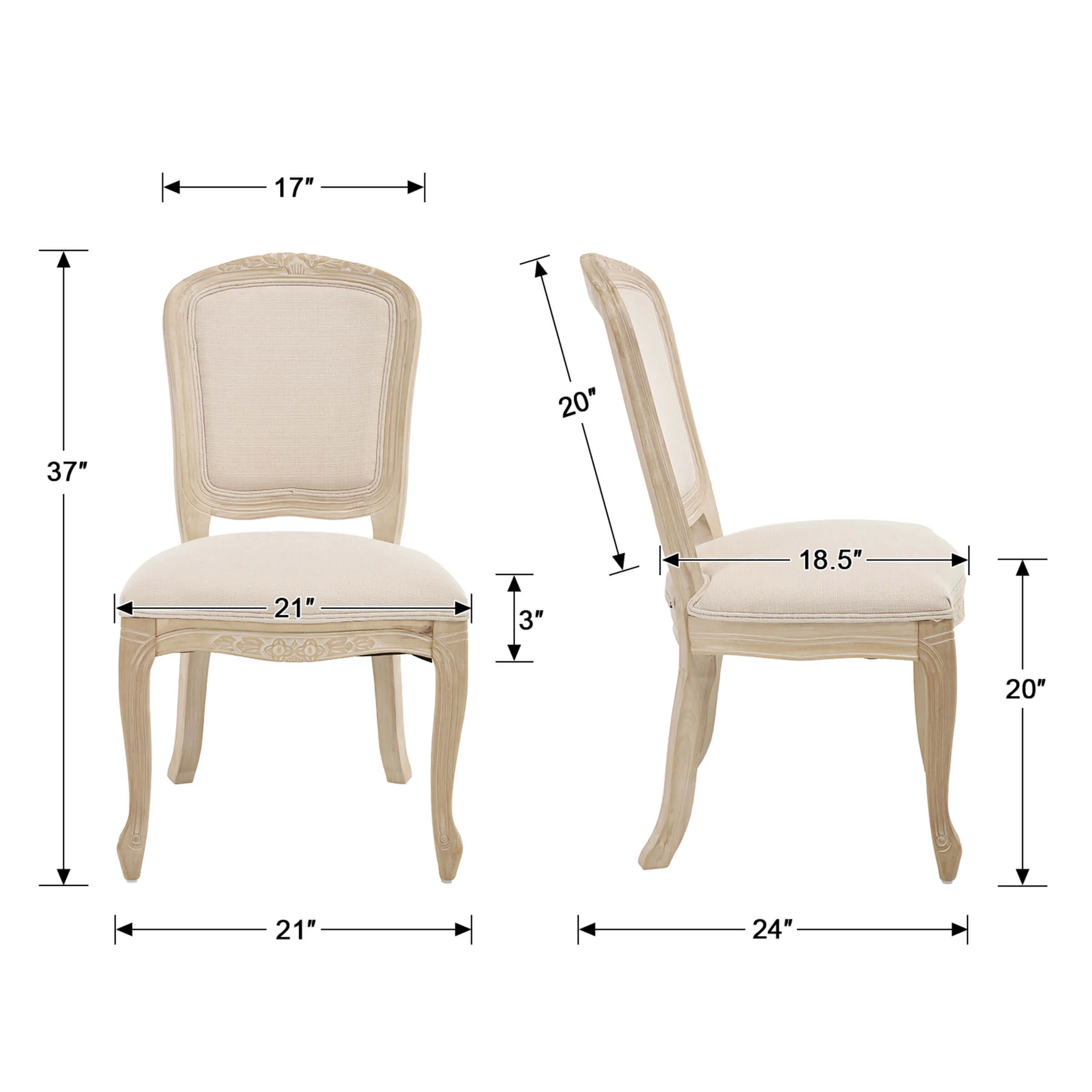 French Country Linen Fabric Dining Chairs Set of 2 - 3329DC - Image 18
