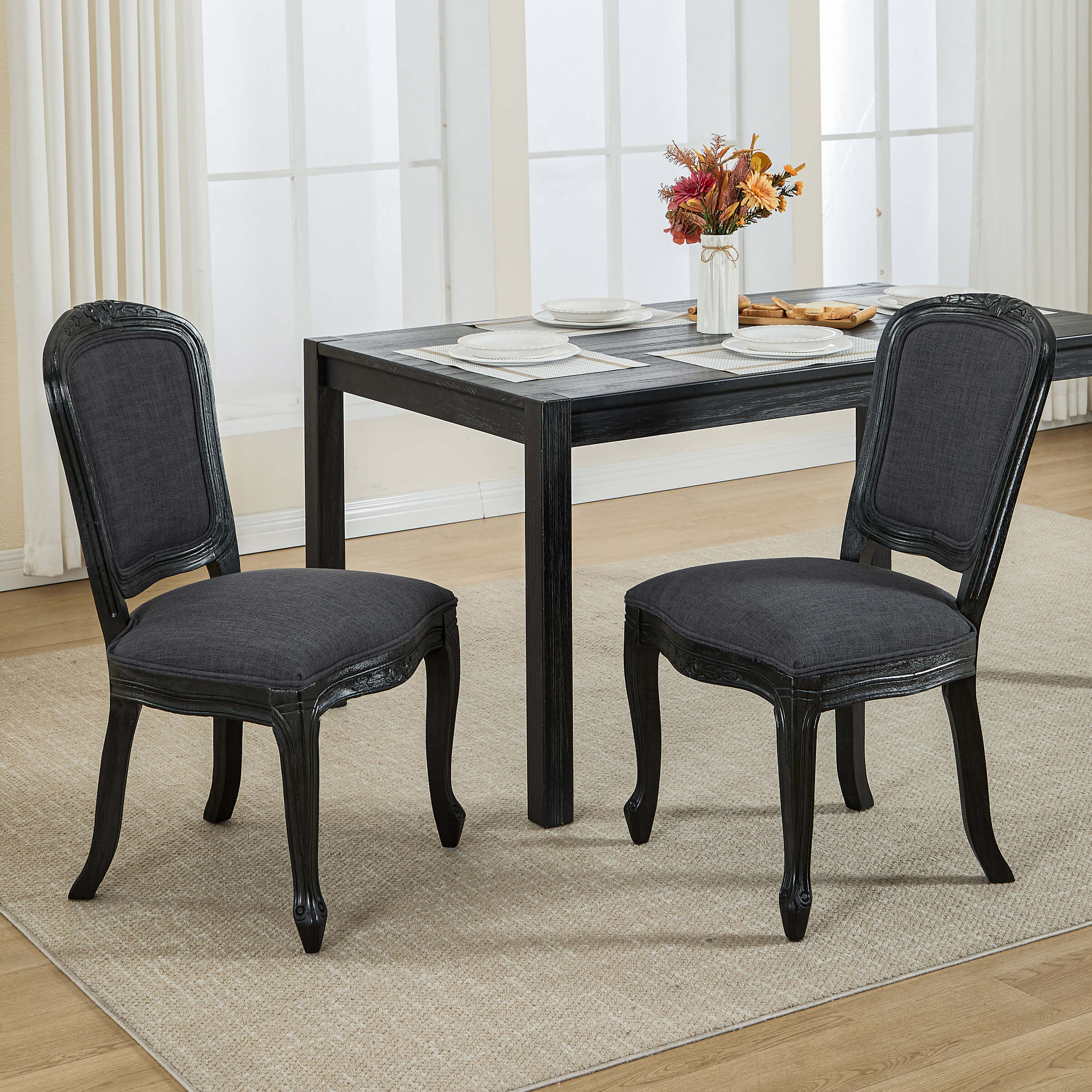 French Country Linen Fabric Dining Chairs Set of 2 - 3329DC - Image 19