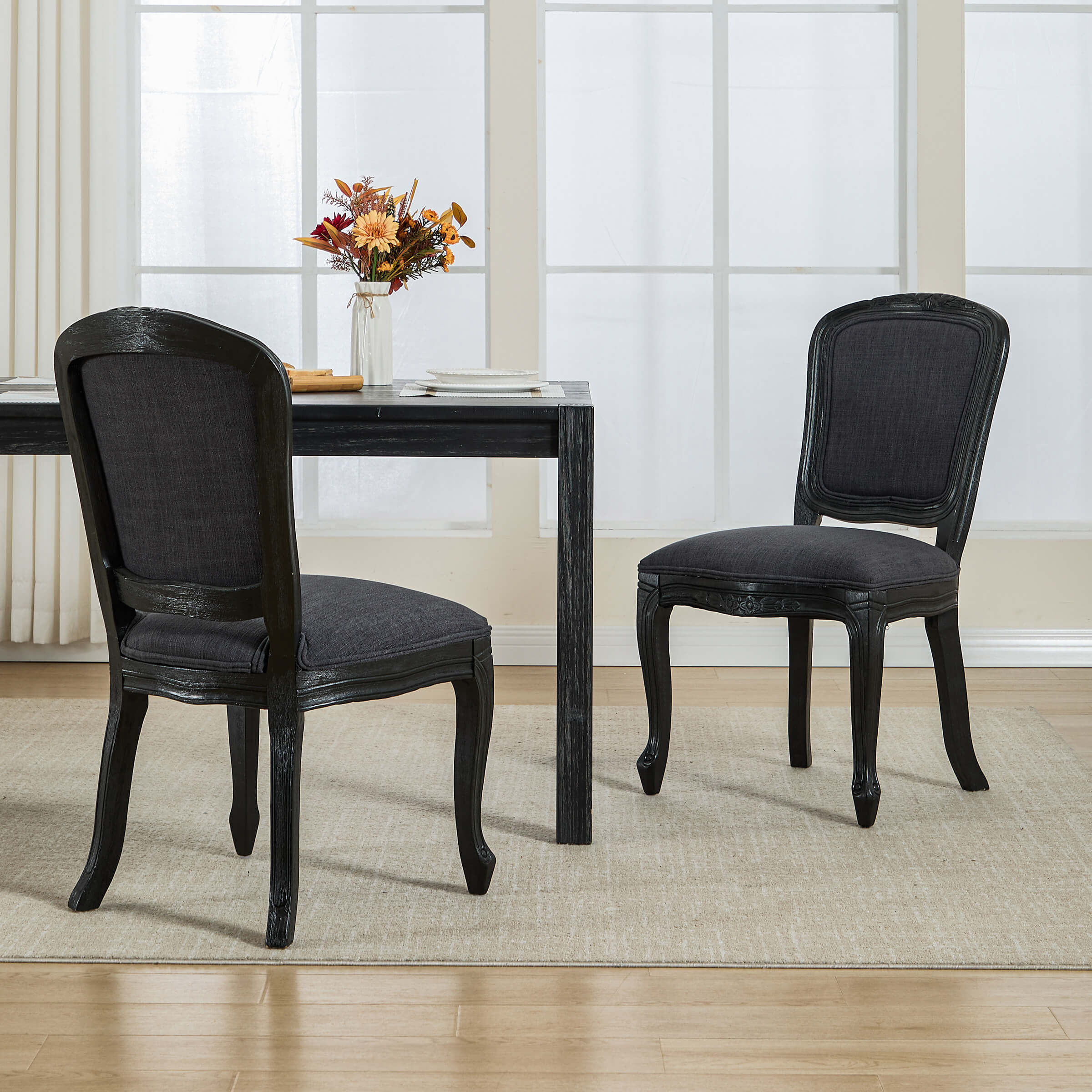 French Country Linen Fabric Dining Chairs Set of 2 - 3329DC - Image 20