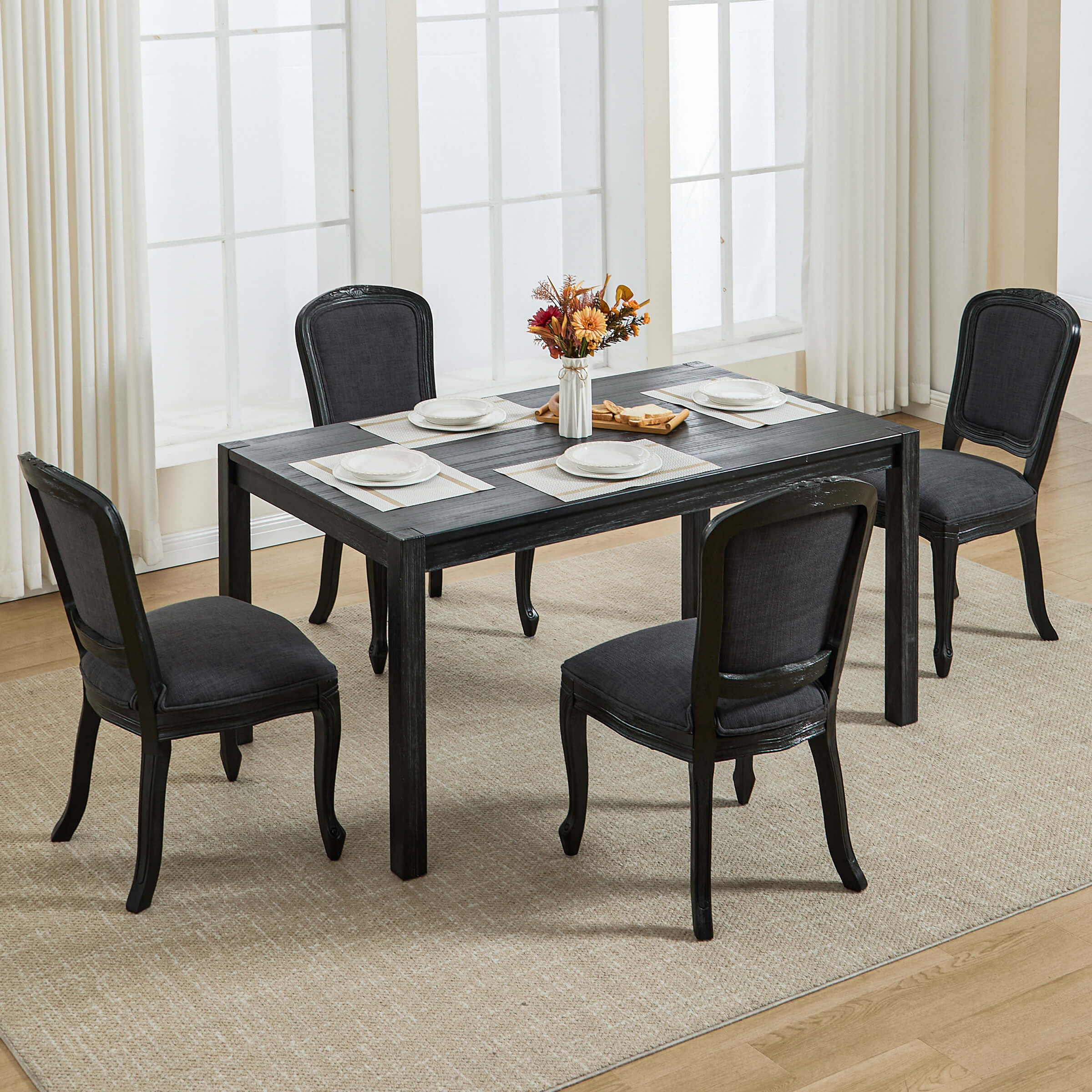 French Country Linen Fabric Dining Chairs Set of 2 - 3329DC - Image 21