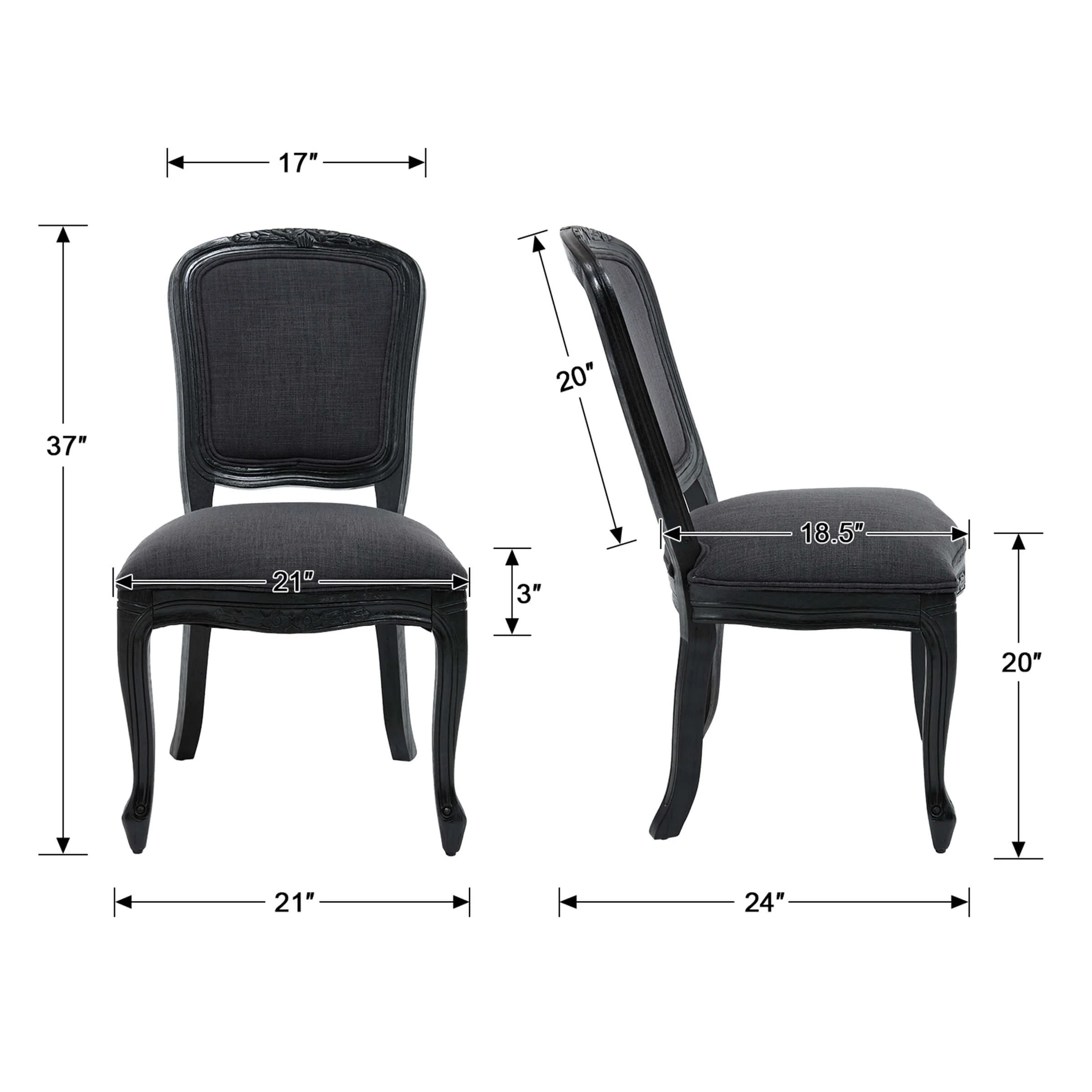 French Country Linen Fabric Dining Chairs Set of 2 - 3329DC - Image 27