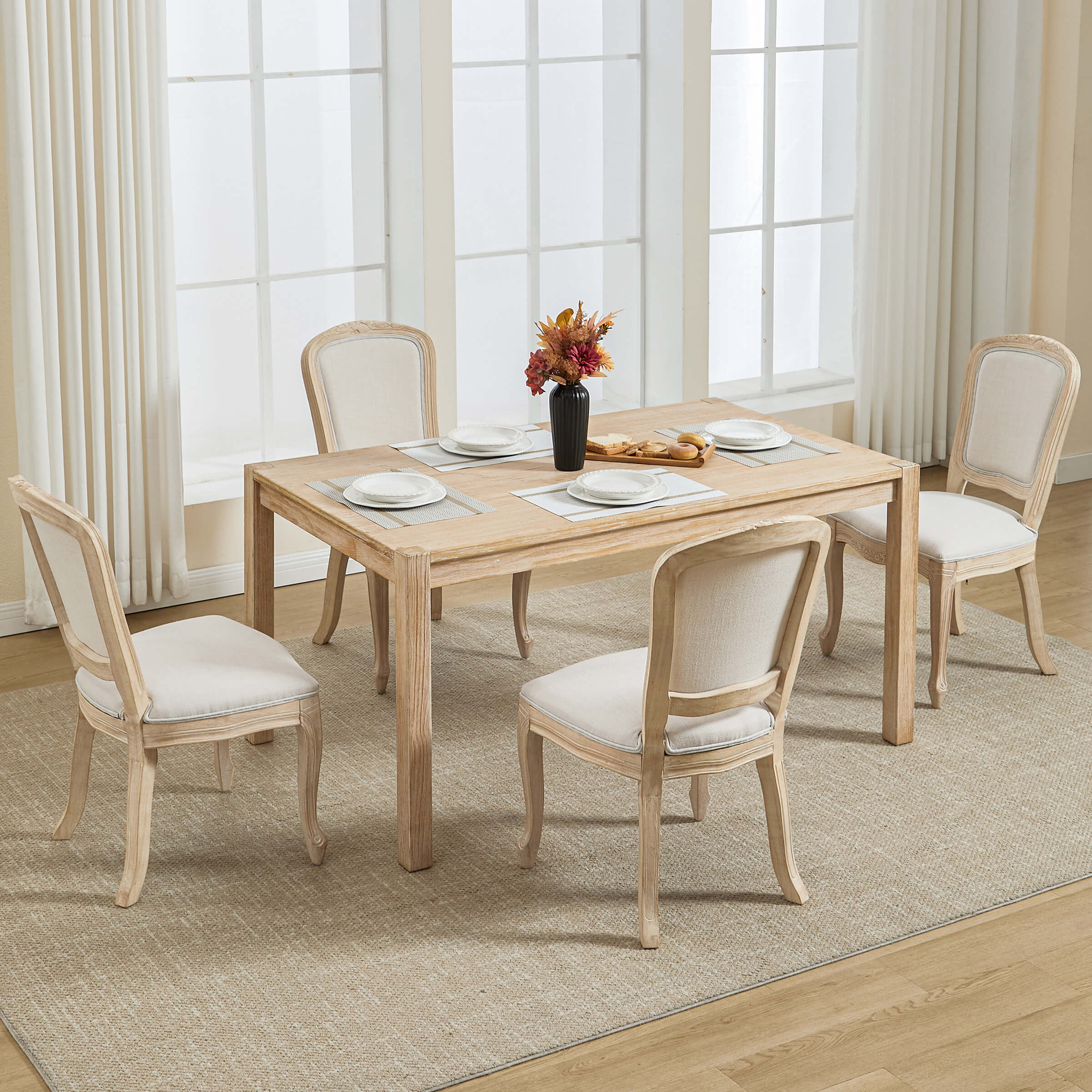French Country Linen Fabric Dining Chairs Set of 2 - 3329DC - Image 3