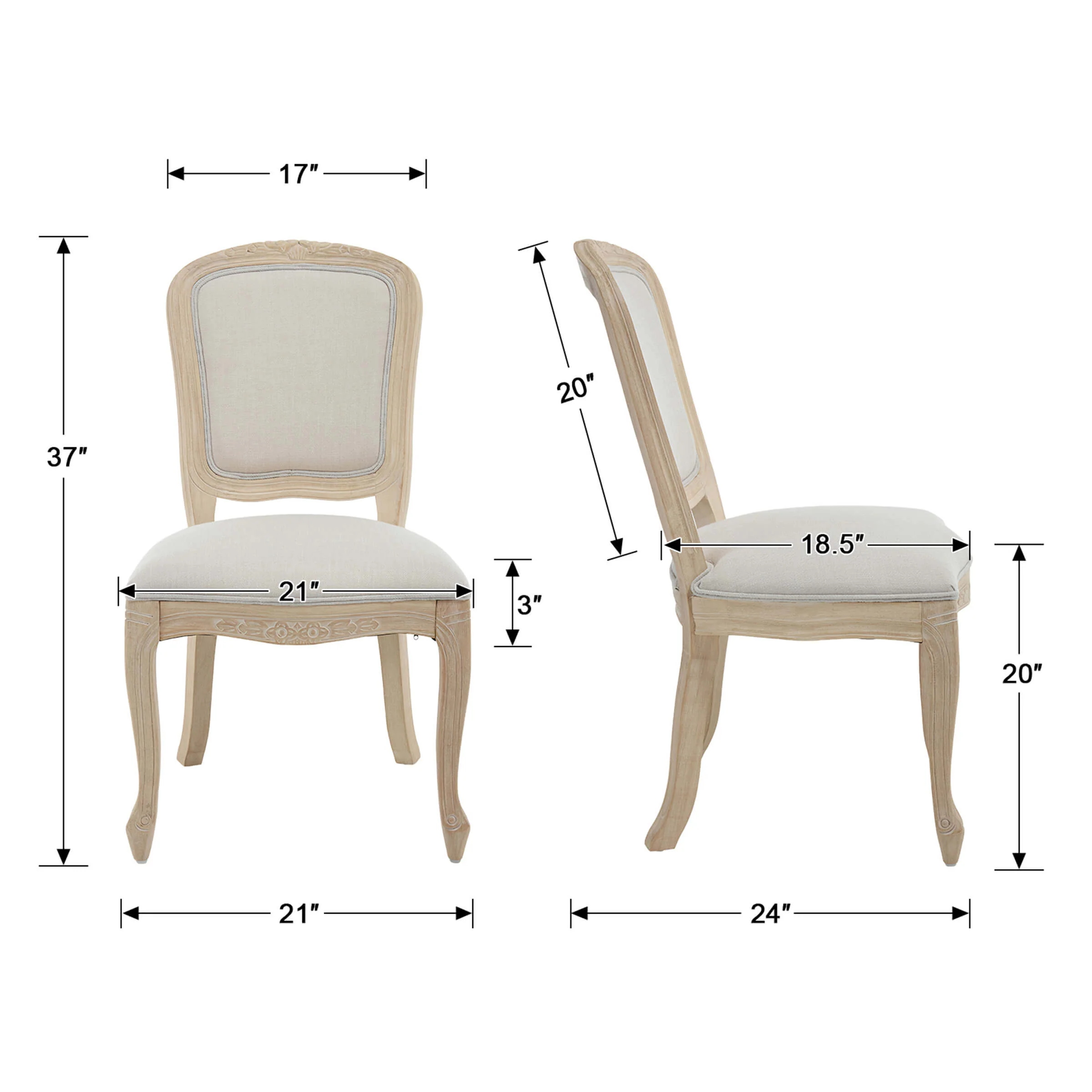 French Country Linen Fabric Dining Chairs Set of 2 - 3329DC - Image 9