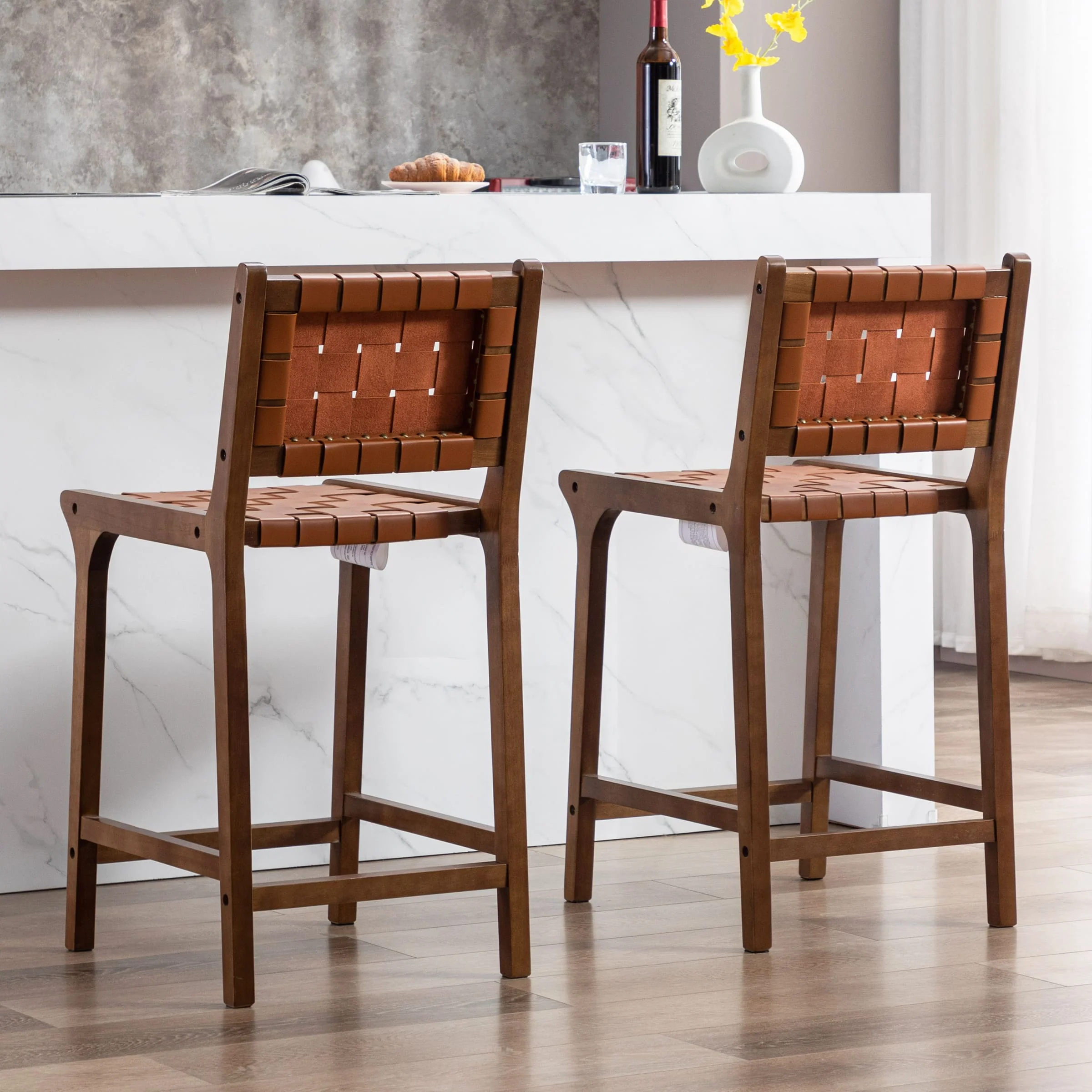 Leather Woven Strap Seat Counter Stools Set of 2 - 5703CS - Image 10