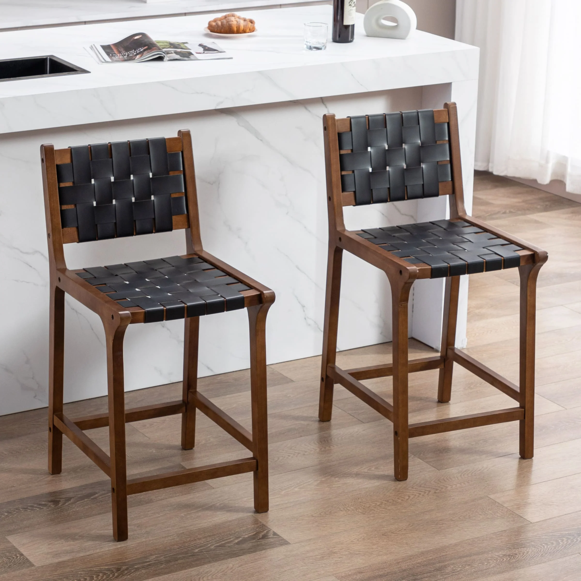 Leather Woven Strap Seat Counter Stools Set of 2 - 5703CS - Image 15