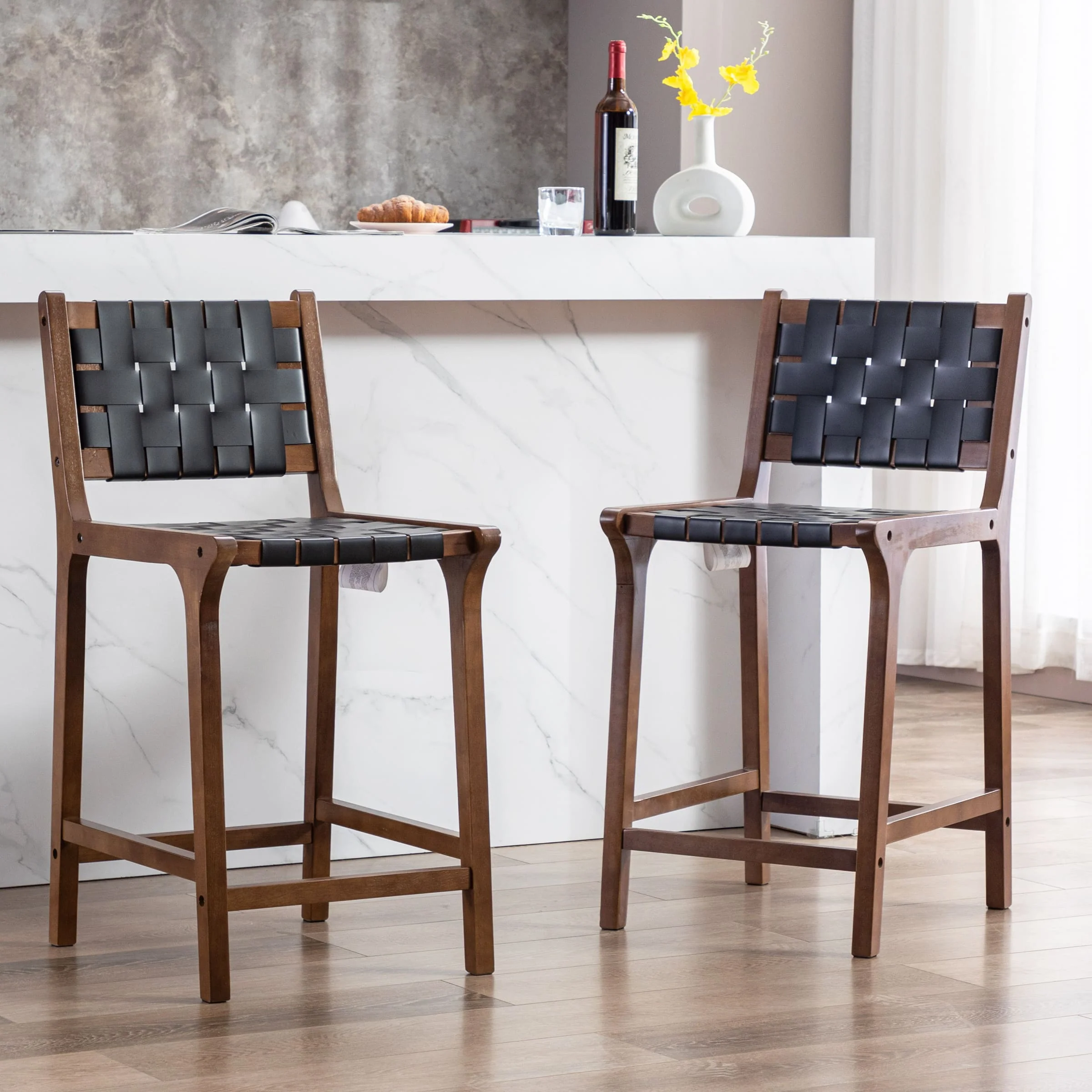 Leather Woven Strap Seat Counter Stools Set of 2 - 5703CS - Image 16