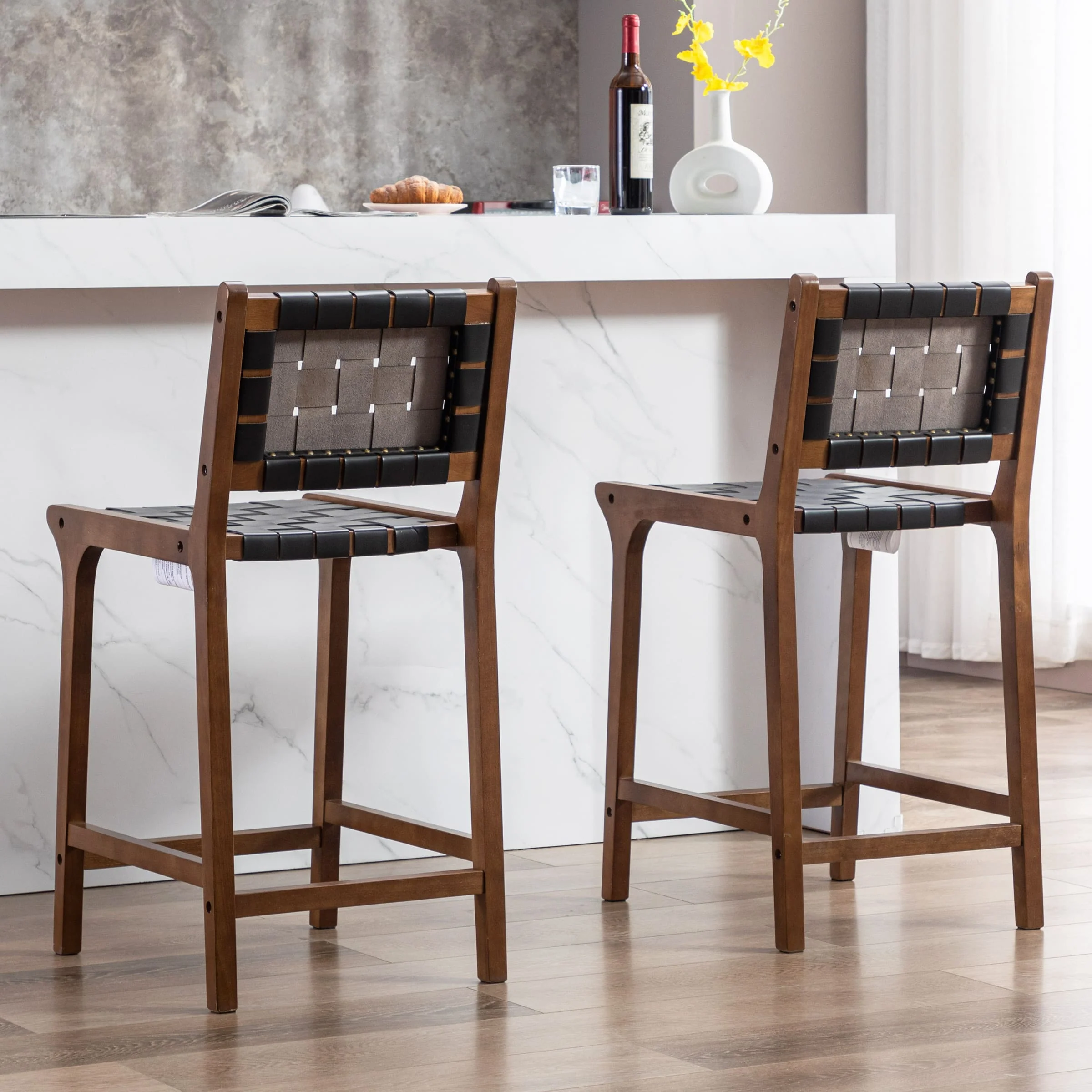 Leather Woven Strap Seat Counter Stools Set of 2 - 5703CS - Image 17