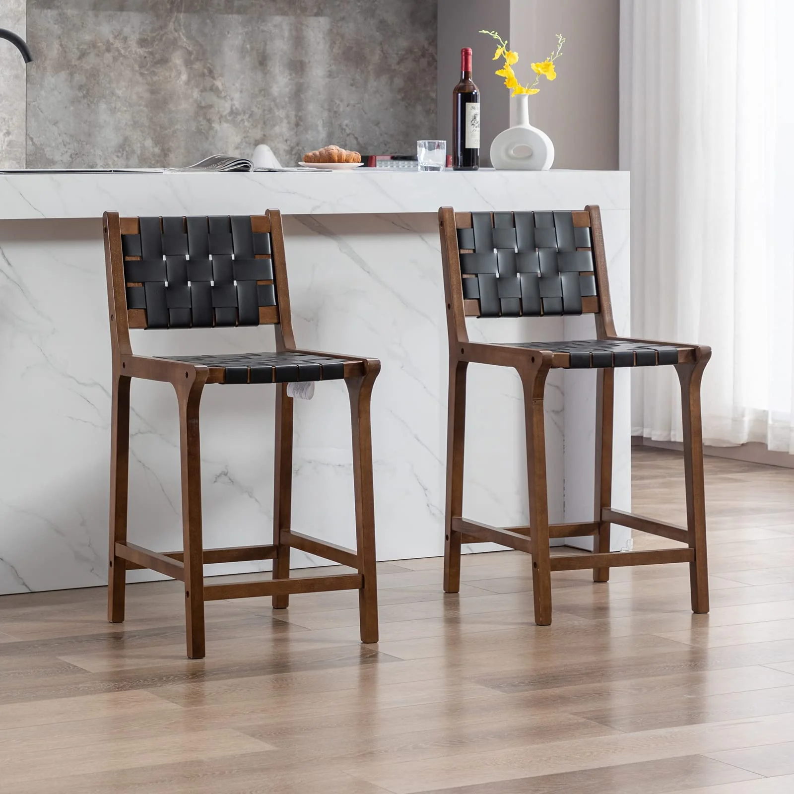 Leather Woven Strap Seat Counter Stools Set of 2 - 5703CS - Image 18