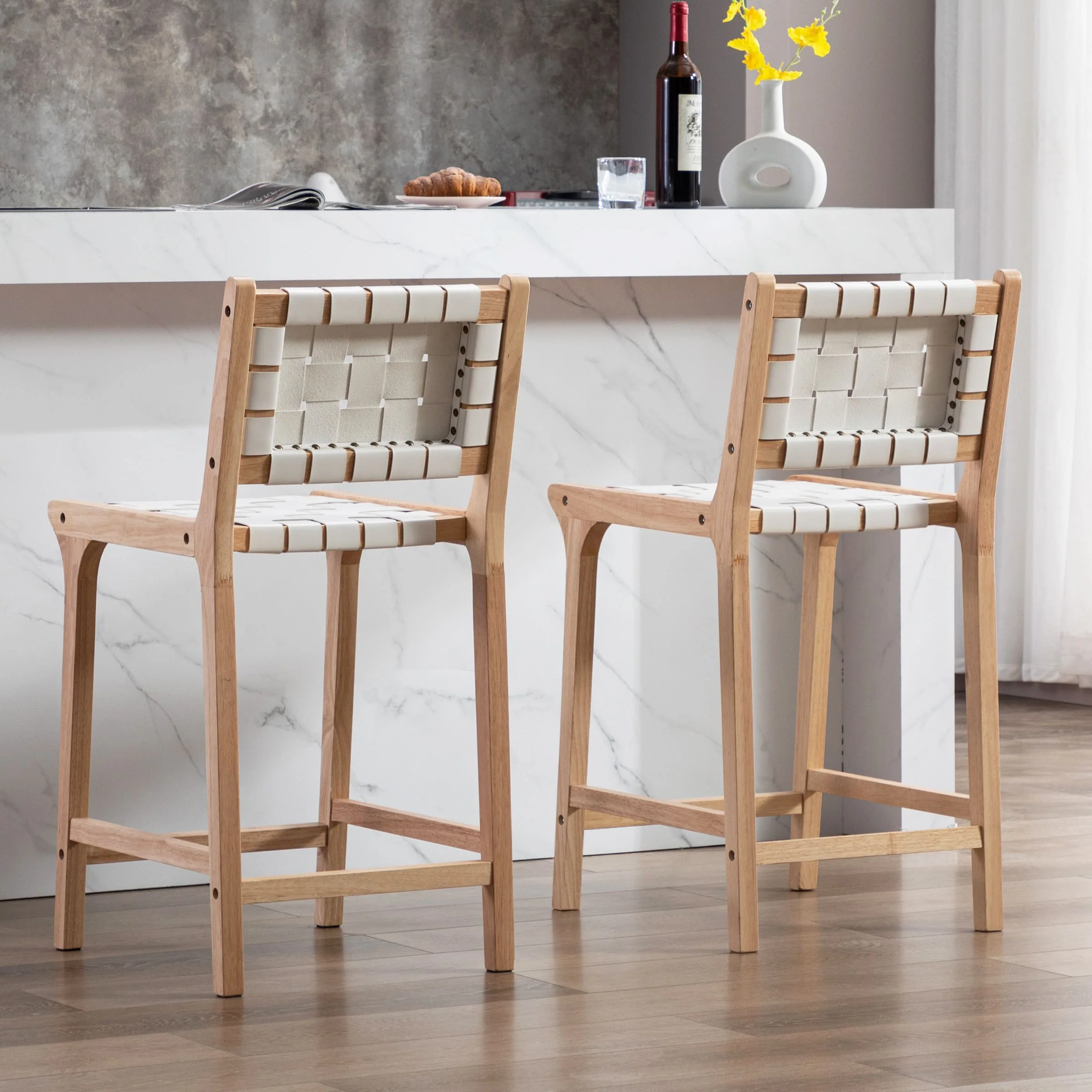 Leather Woven Strap Seat Counter Stools Set of 2 - 5703CS - Image 3