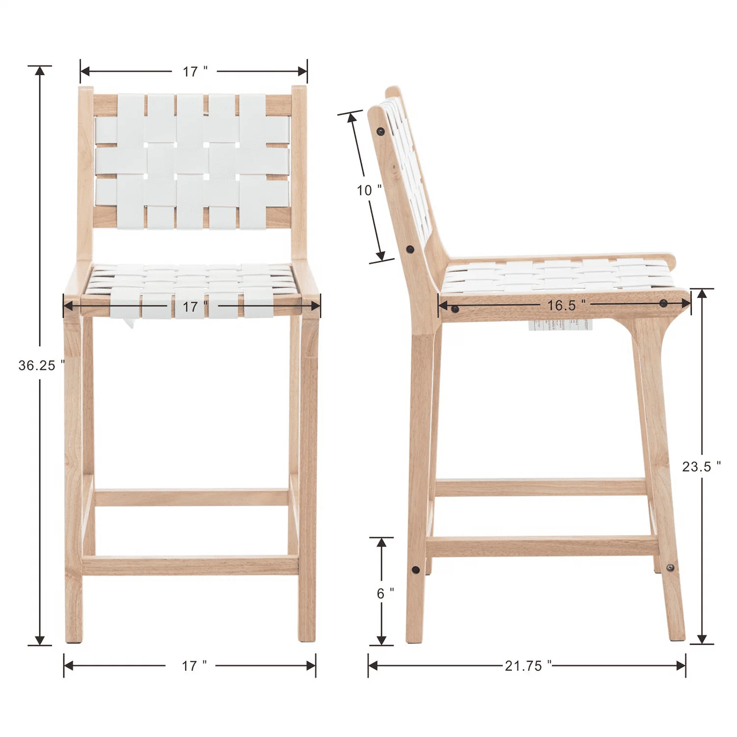 Leather Woven Strap Seat Counter Stools Set of 2 - 5703CS - Image 7