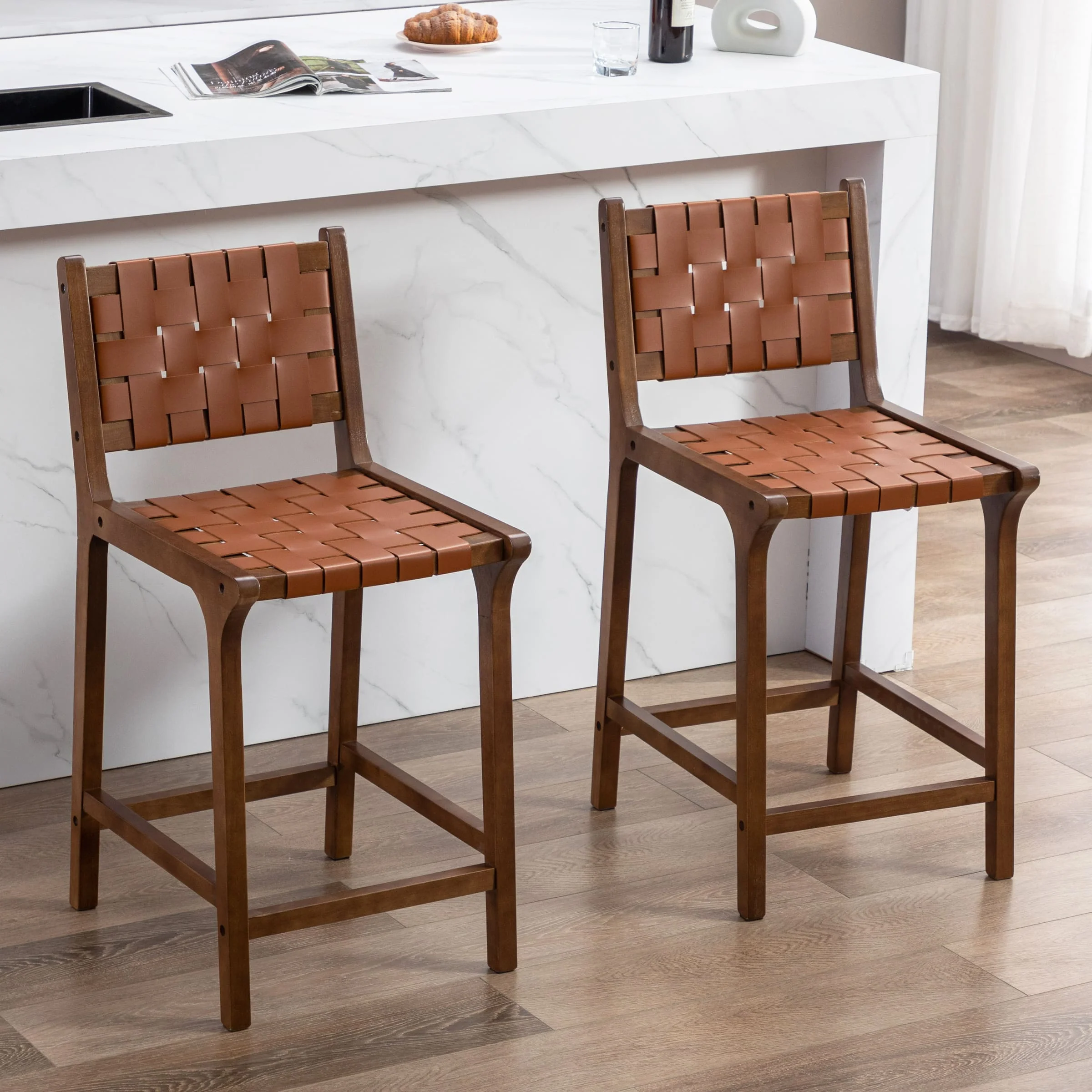 Leather Woven Strap Seat Counter Stools Set of 2 - 5703CS - Image 8