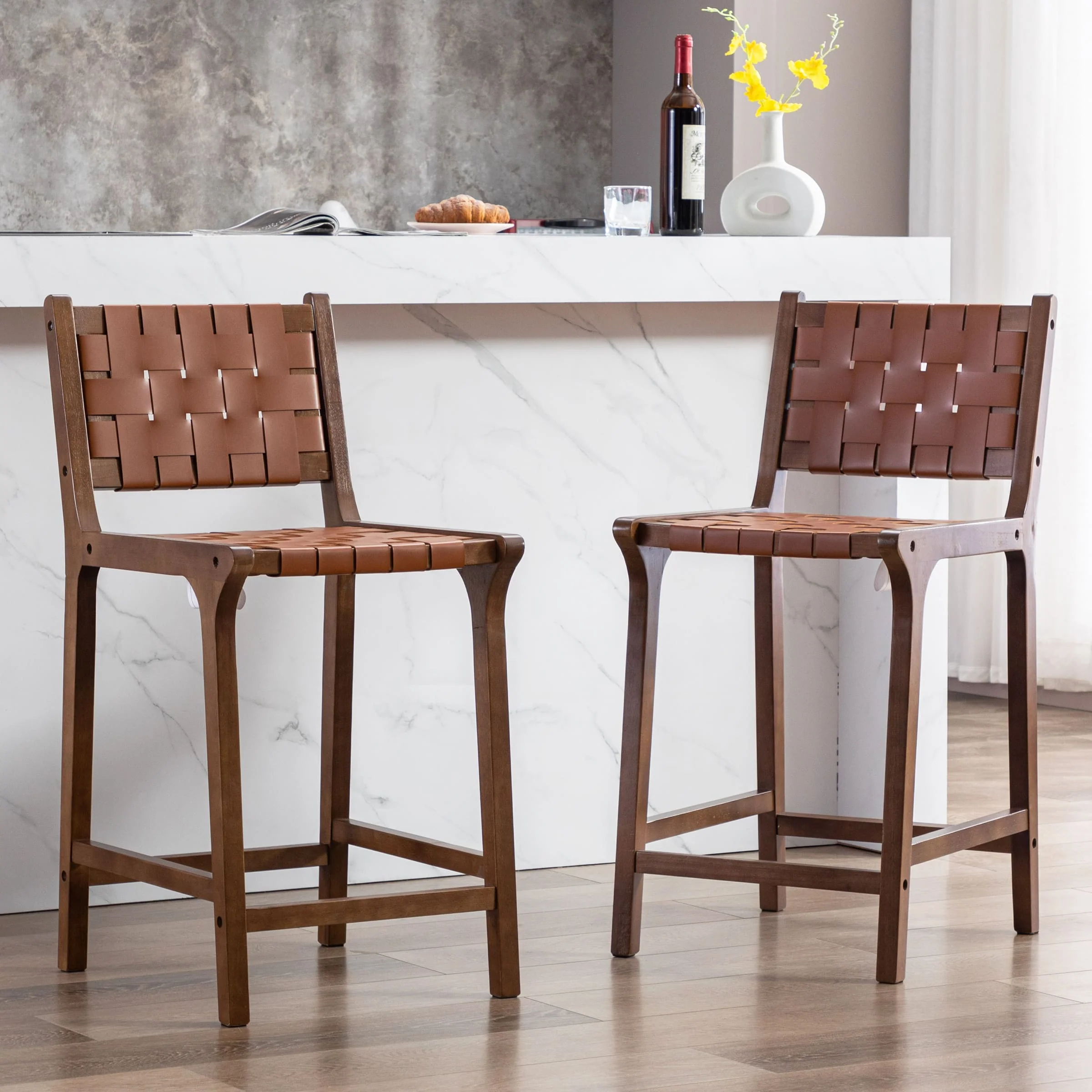 Leather Woven Strap Seat Counter Stools Set of 2 - 5703CS - Image 9