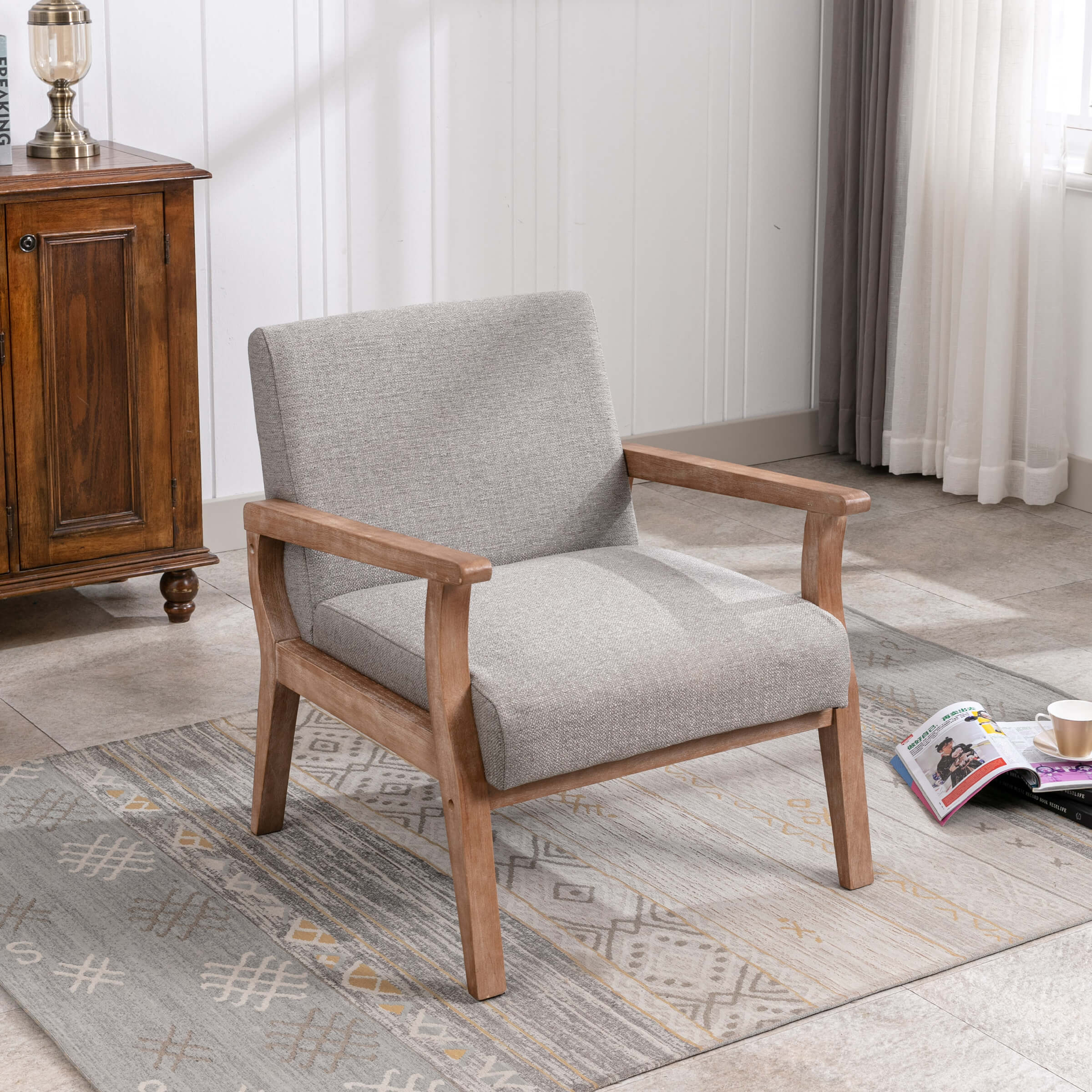 Mid Century Linen Fabric Armchair 1 PCS - 3461AC - Image 10