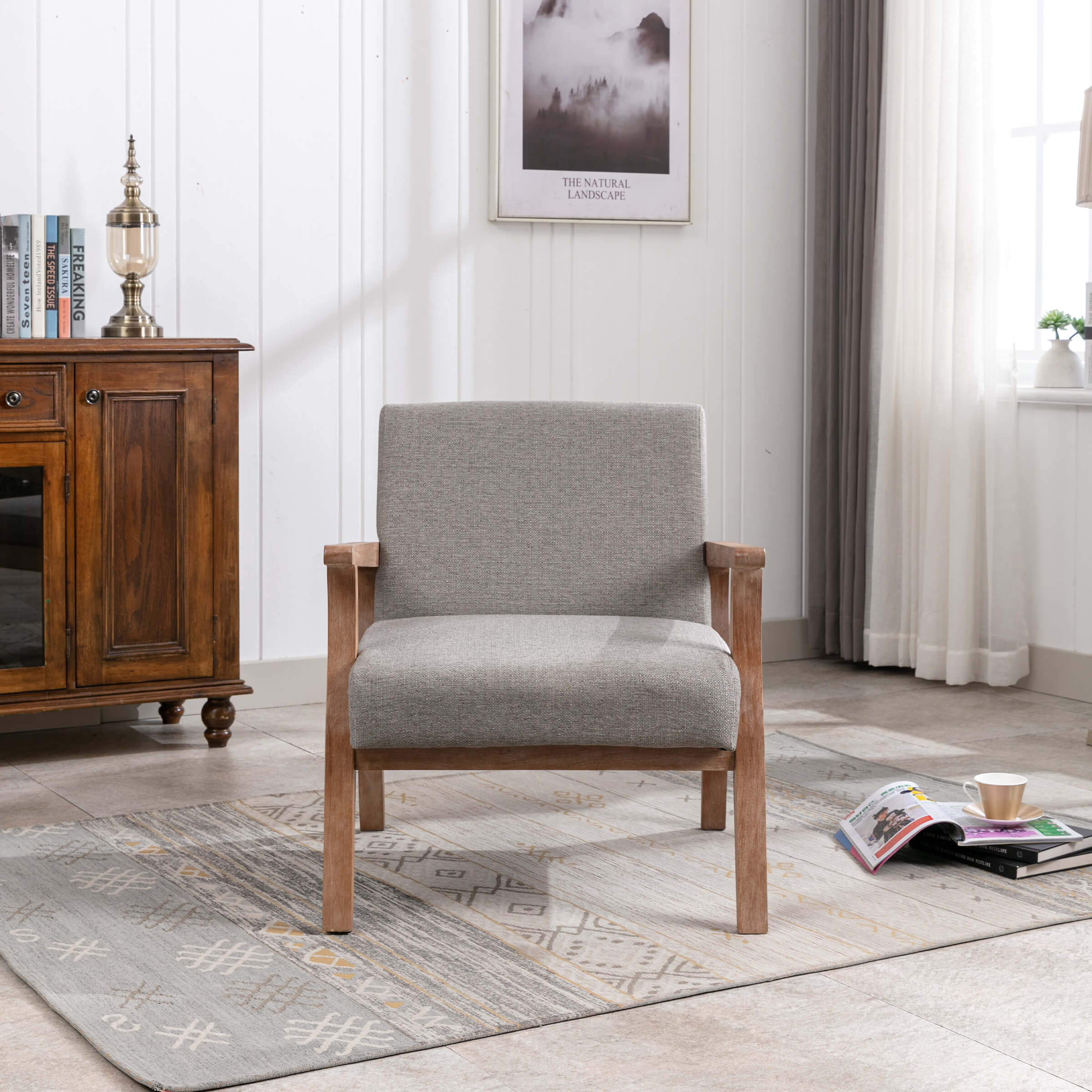 Mid Century Linen Fabric Armchair 1 PCS - 3461AC - Image 11