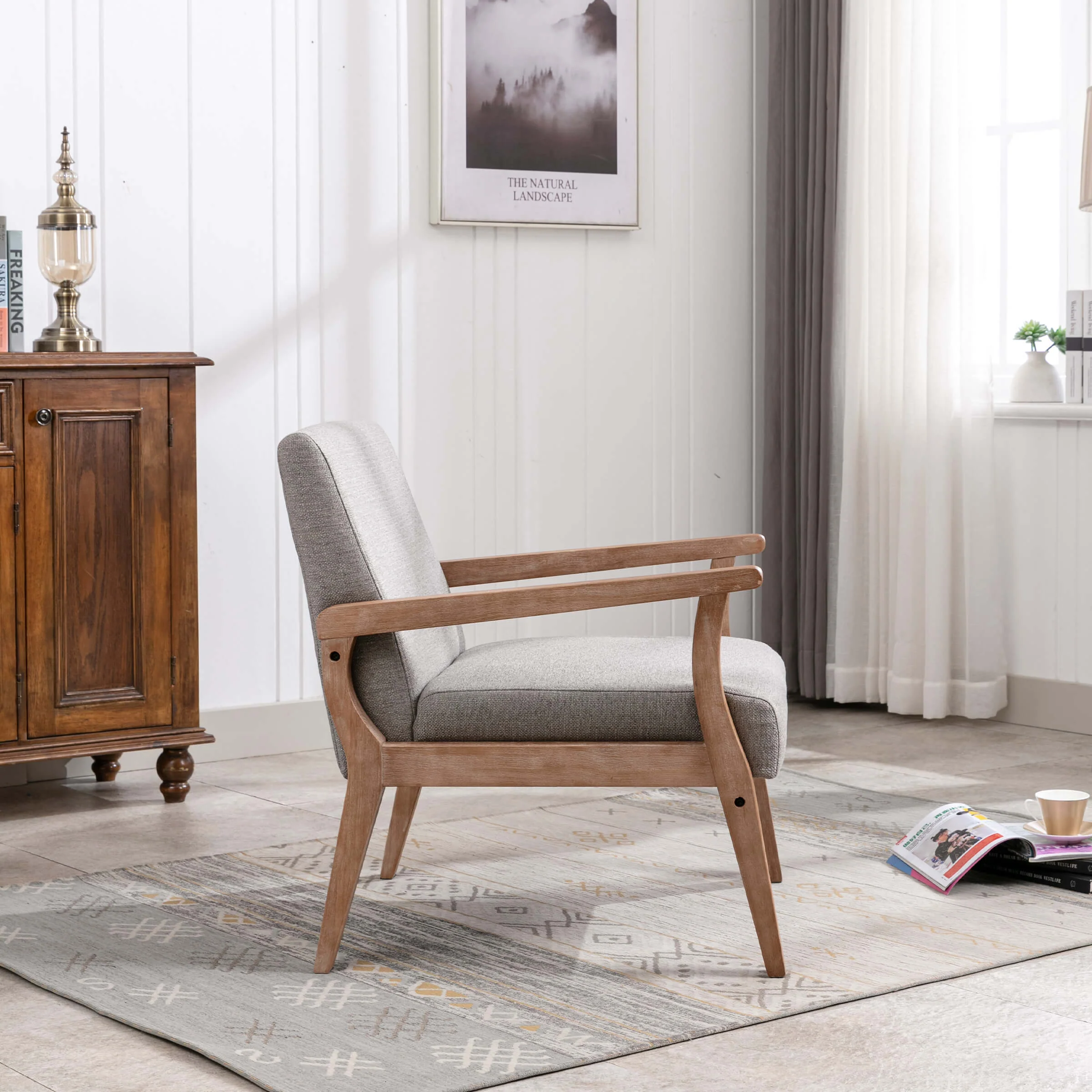Mid Century Linen Fabric Armchair 1 PCS - 3461AC - Image 12