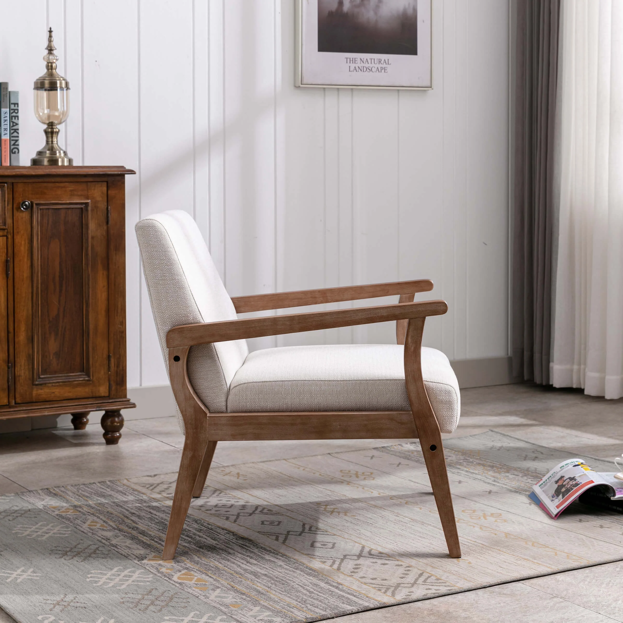 Mid Century Linen Fabric Armchair 1 PCS - 3461AC - Image 3