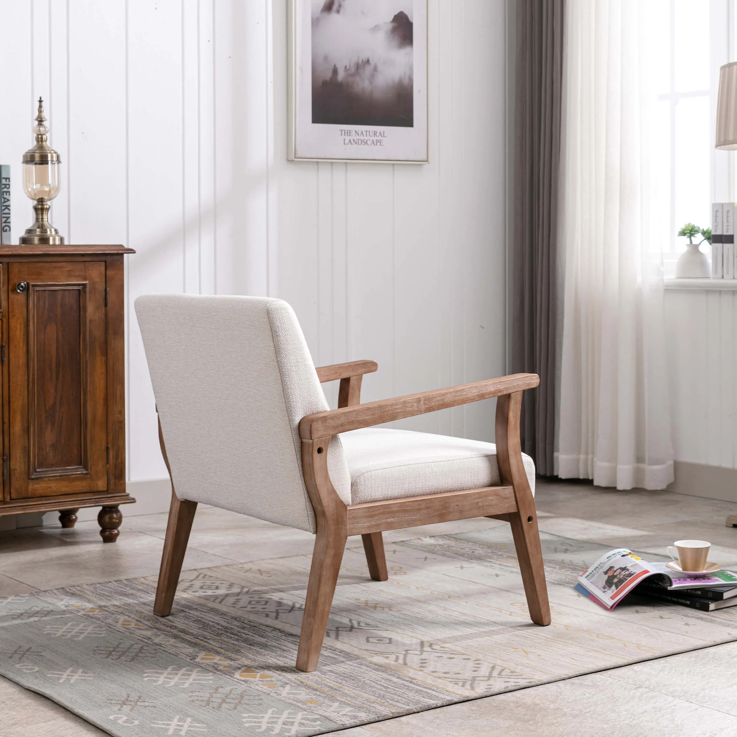 Mid Century Linen Fabric Armchair 1 PCS - 3461AC - Image 4