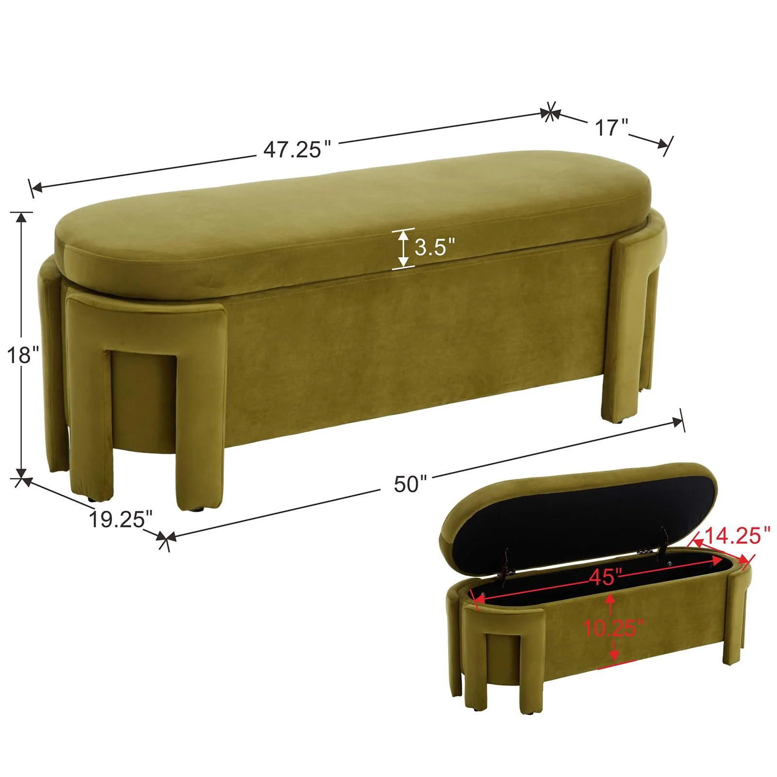 Modern Velvet Storage Entryway Bench - 2630BH - Image 12