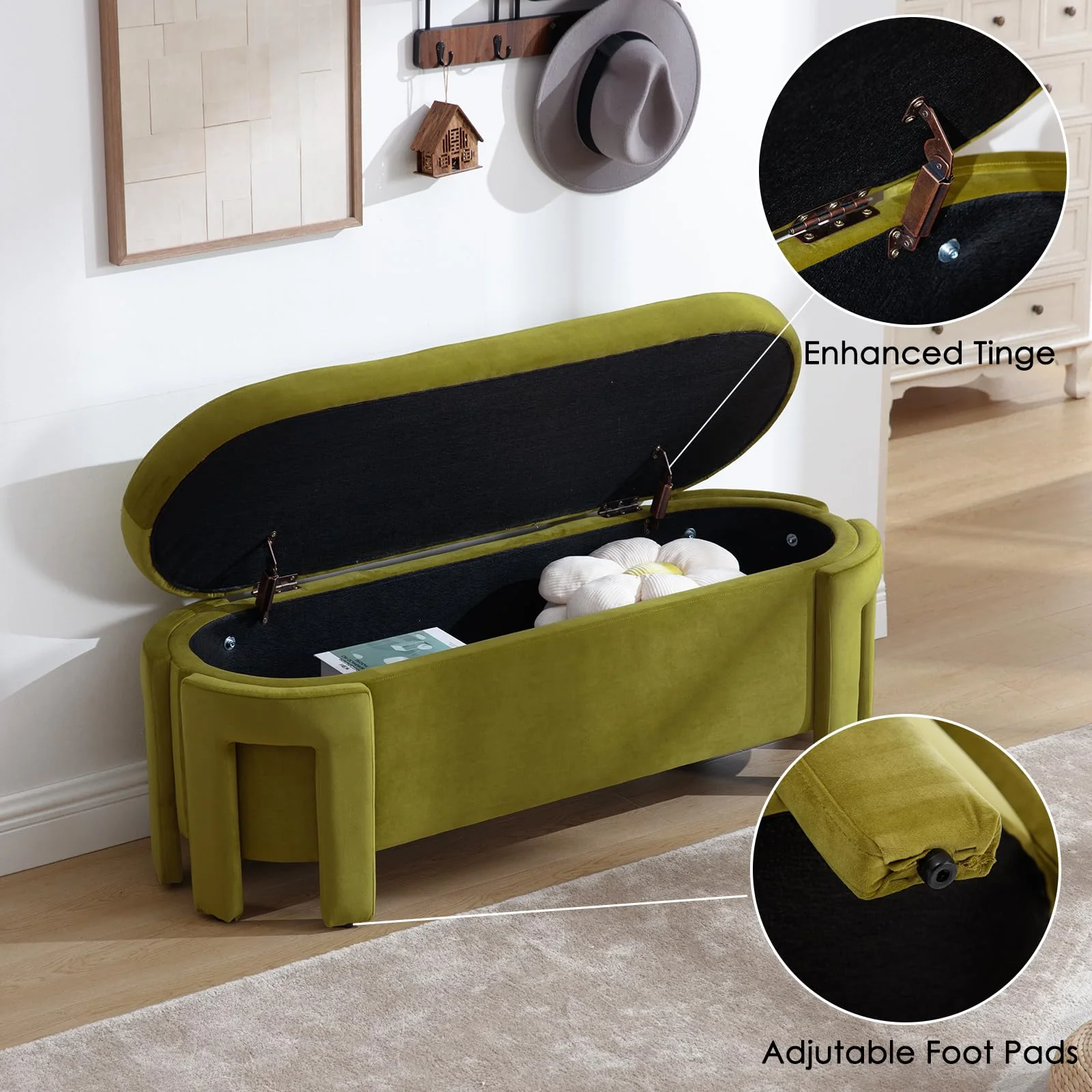 Modern Velvet Storage Entryway Bench - 2630BH - Image 8