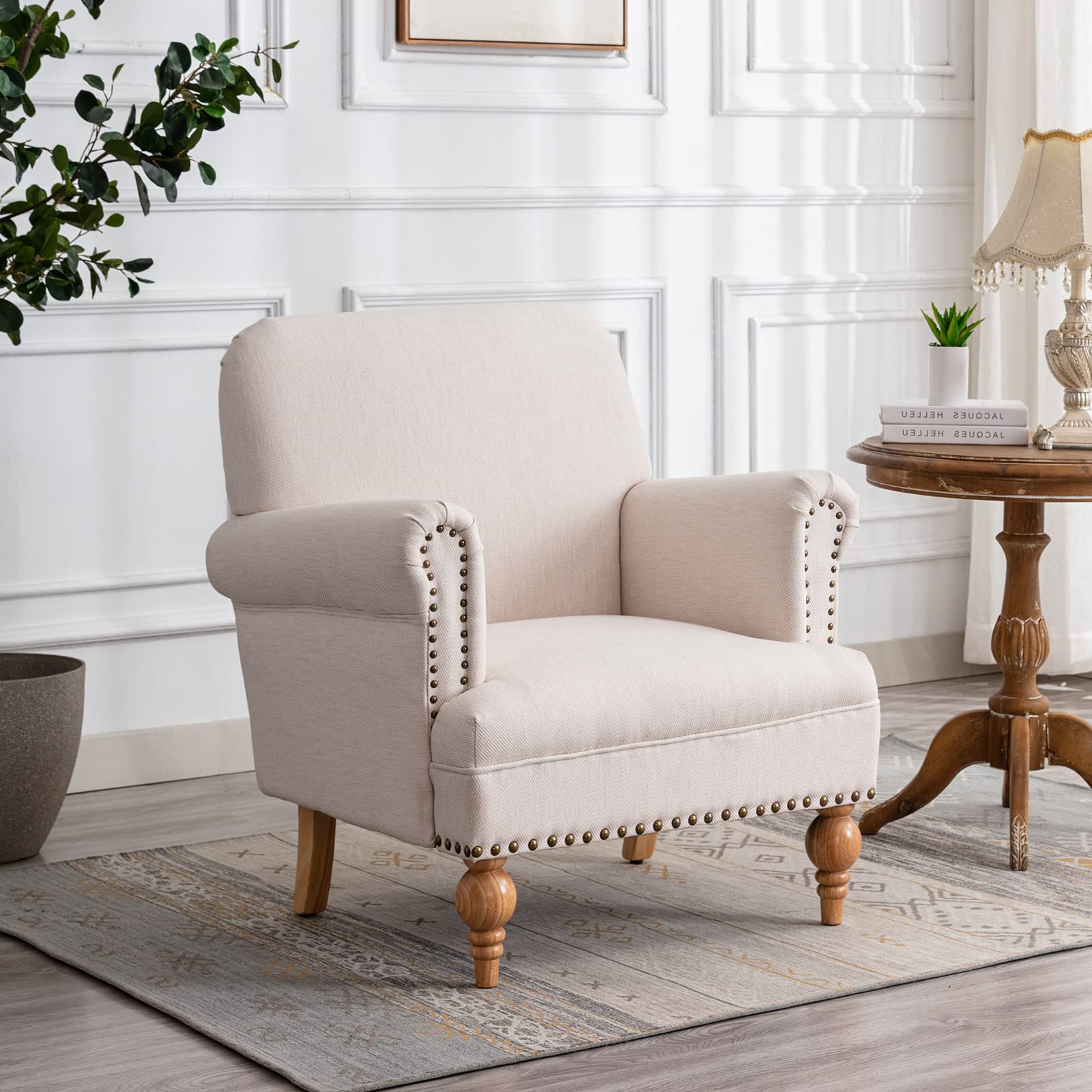 Nailhead Trim Linen Accent Chair 1 PCS - 8330AC - Image 10