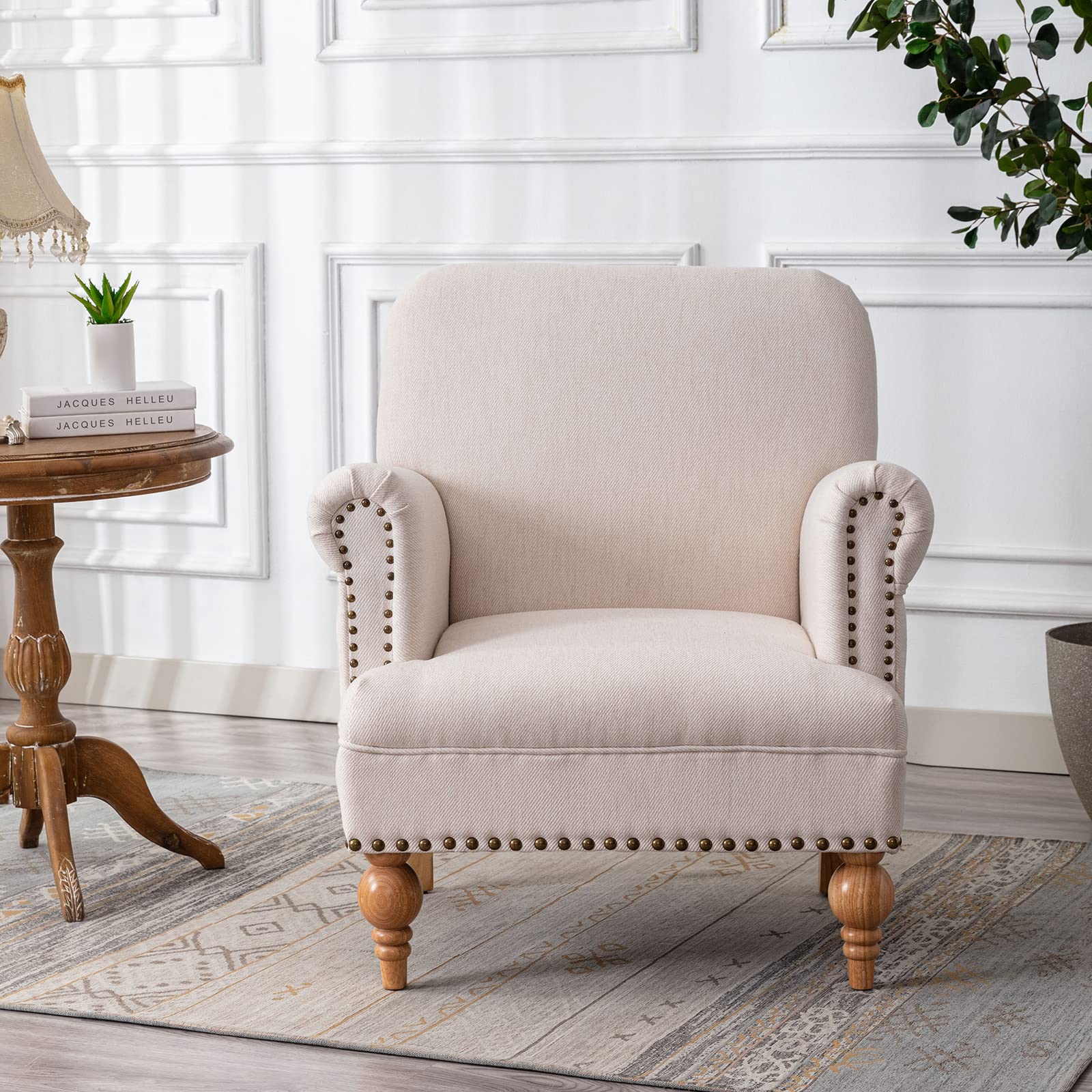 Nailhead Trim Linen Accent Chair 1 PCS - 8330AC - Image 11