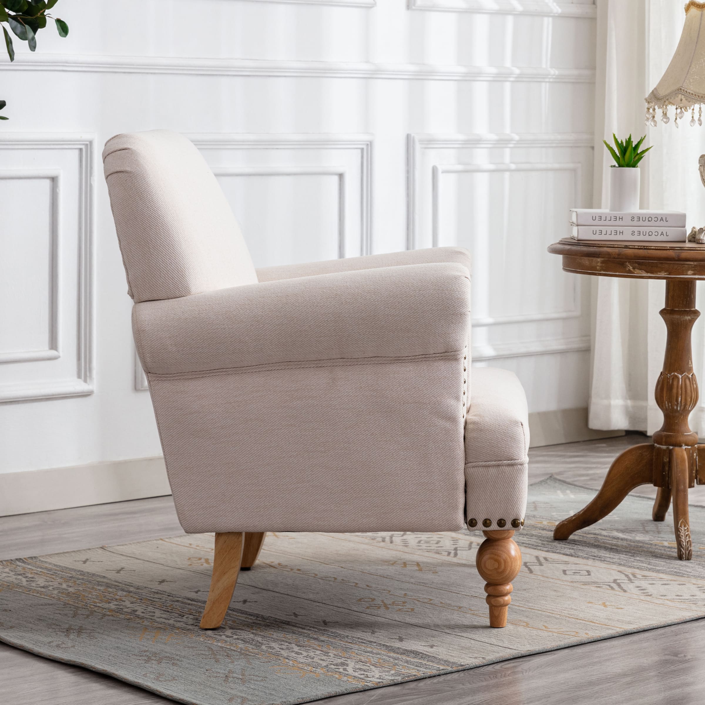 Nailhead Trim Linen Accent Chair 1 PCS - 8330AC - Image 12