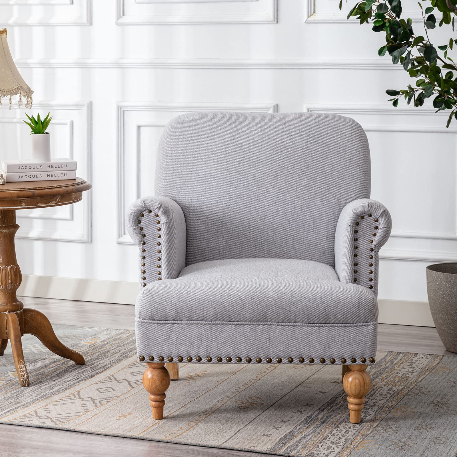 Nailhead Trim Linen Accent Chair 1 PCS - 8330AC - Image 2