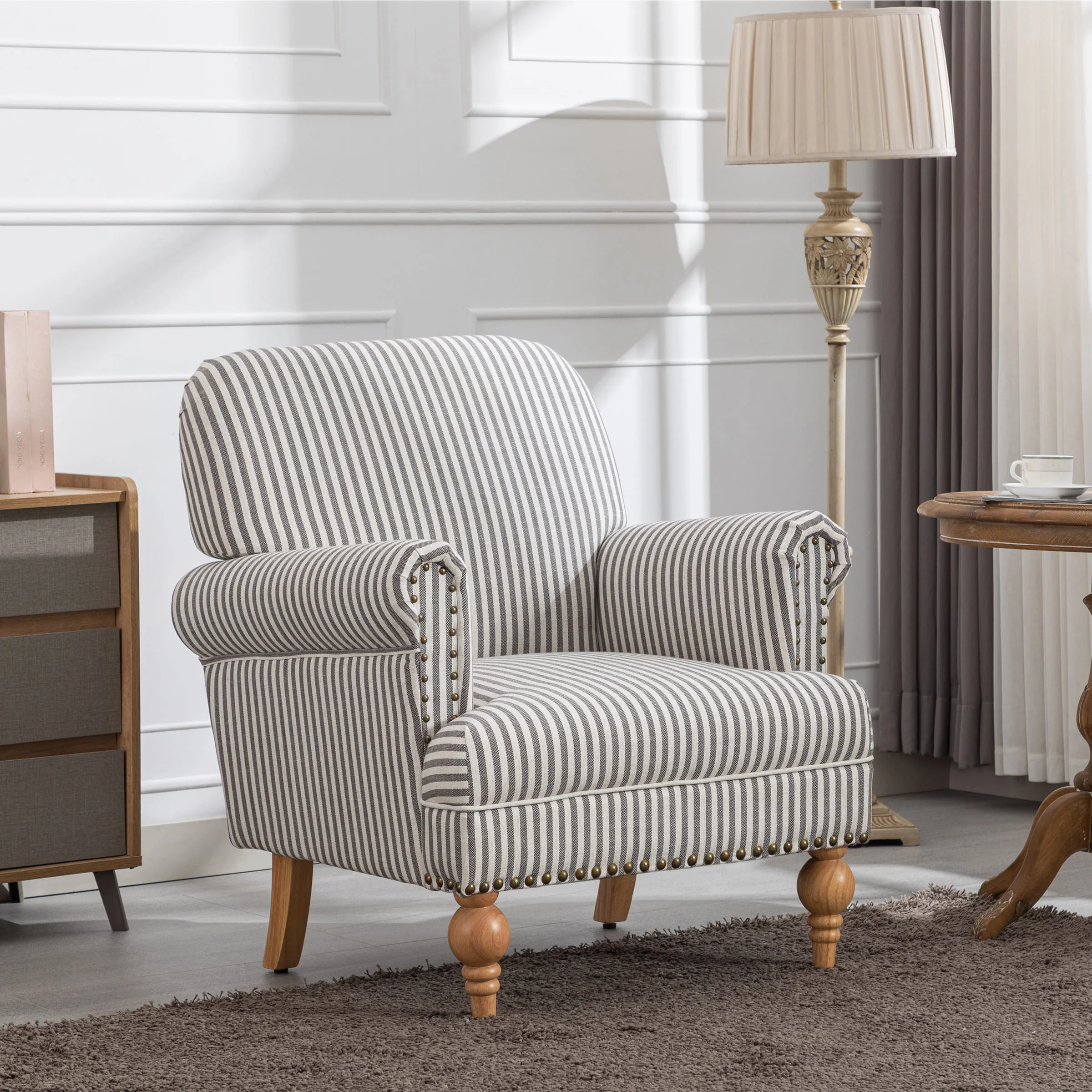 Nailhead Trim Linen Accent Chair 1 PCS - 8330AC - Image 27