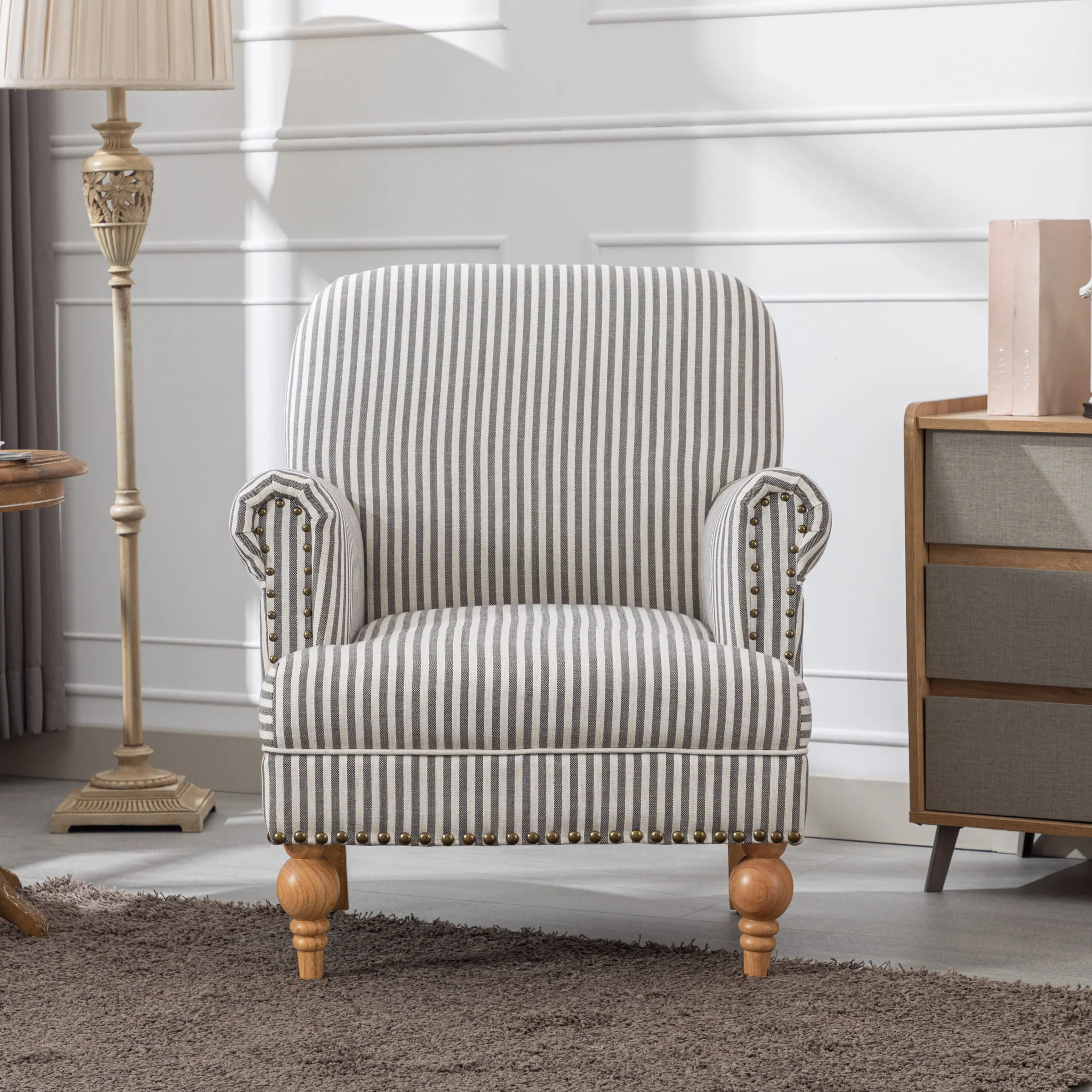 Nailhead Trim Linen Accent Chair 1 PCS - 8330AC - Image 28