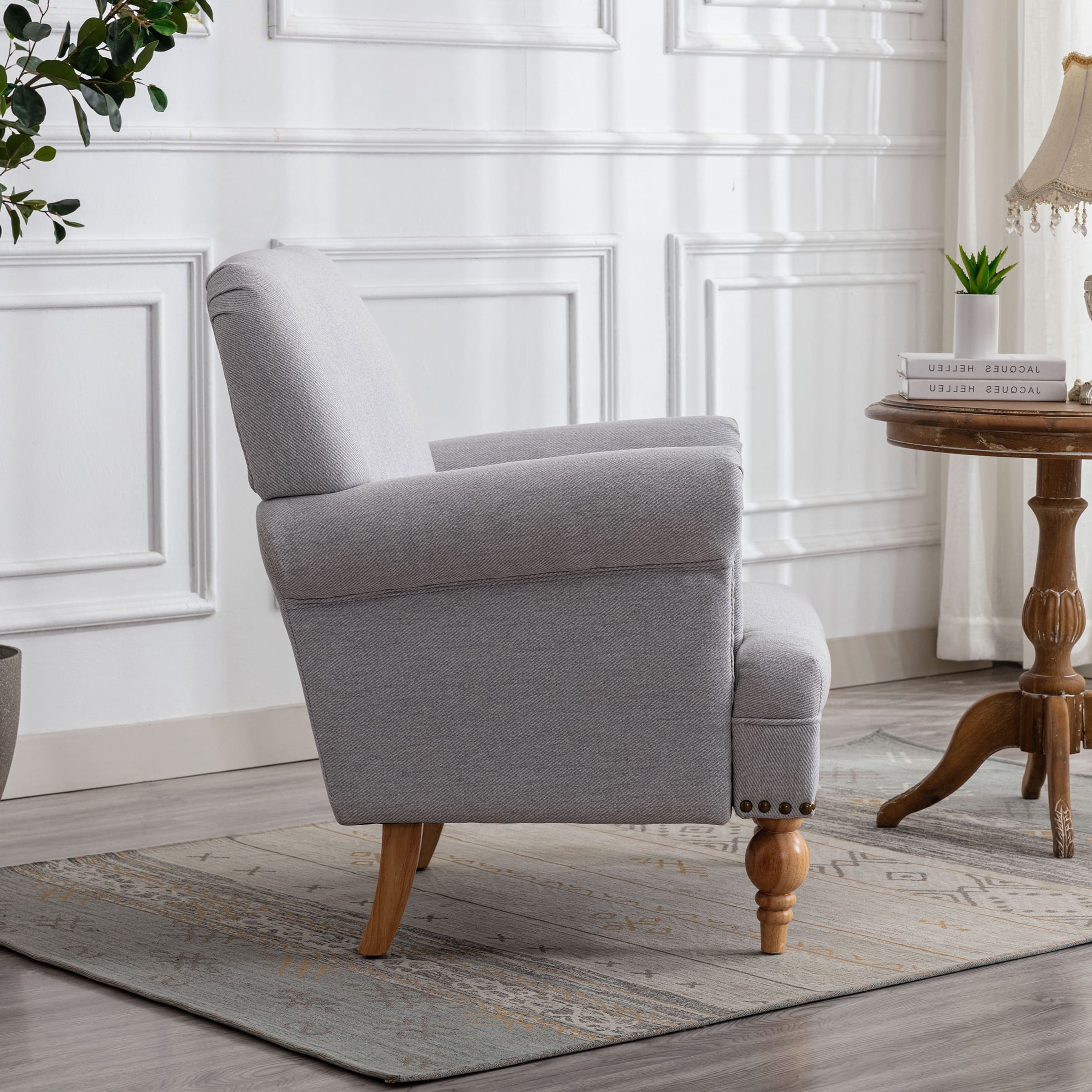 Nailhead Trim Linen Accent Chair 1 PCS - 8330AC - Image 3