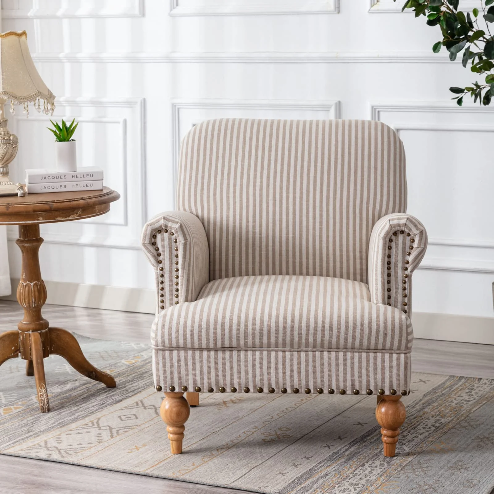 Nailhead Trim Linen Accent Chair 1 PCS - 8330AC - Image 36