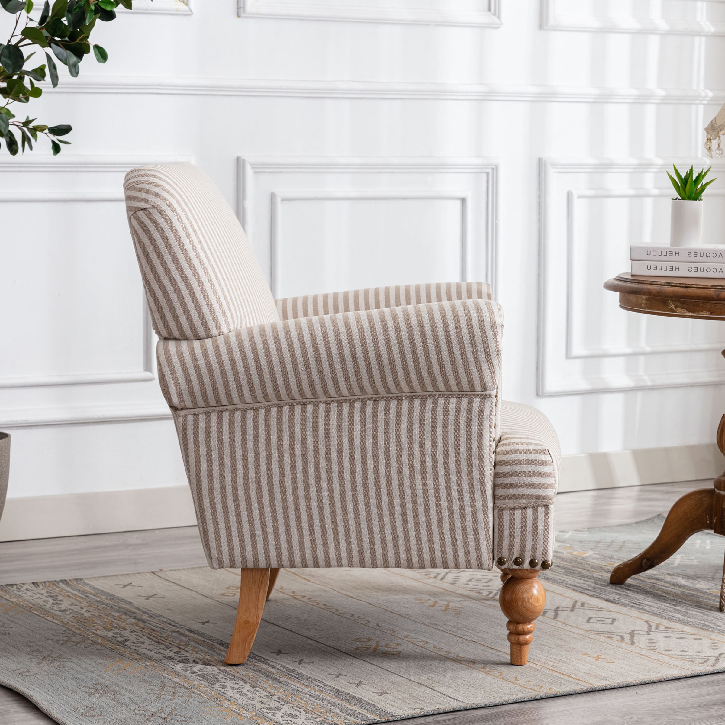 Nailhead Trim Linen Accent Chair 1 PCS - 8330AC - Image 37
