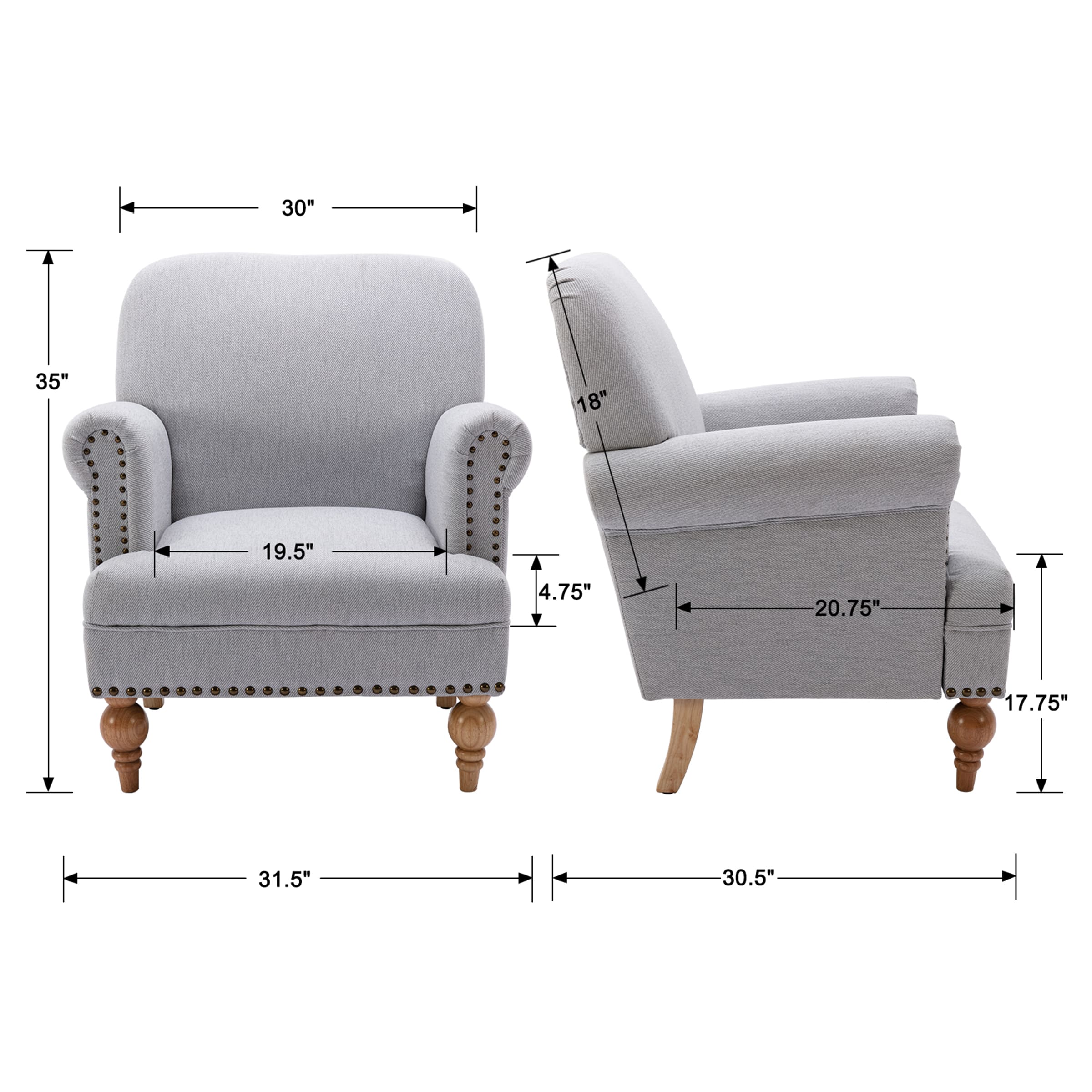 Nailhead Trim Linen Accent Chair 1 PCS - 8330AC - Image 9