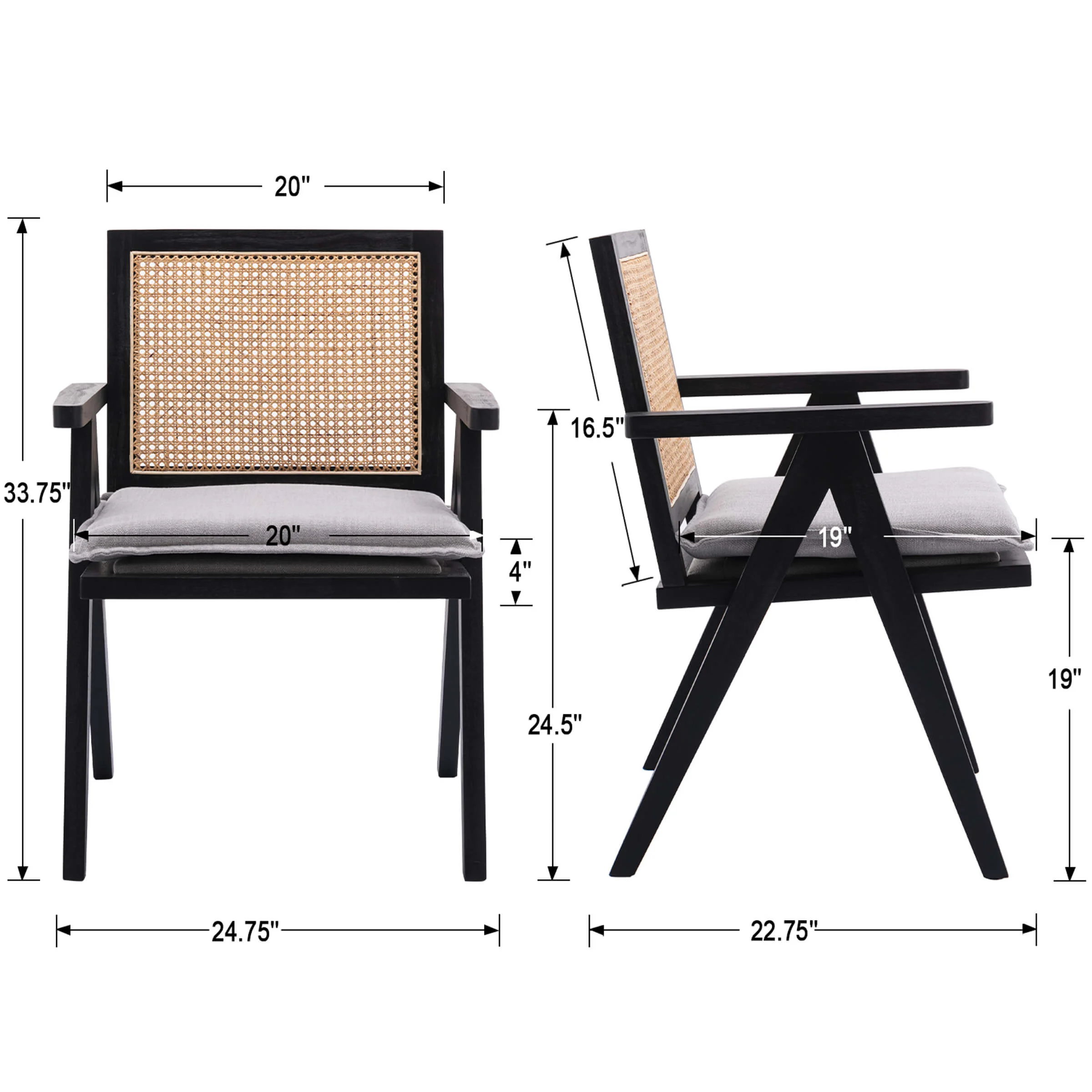 Rattan Back Linen Dining Chairs Set of 2 - 1826DC - Image 10