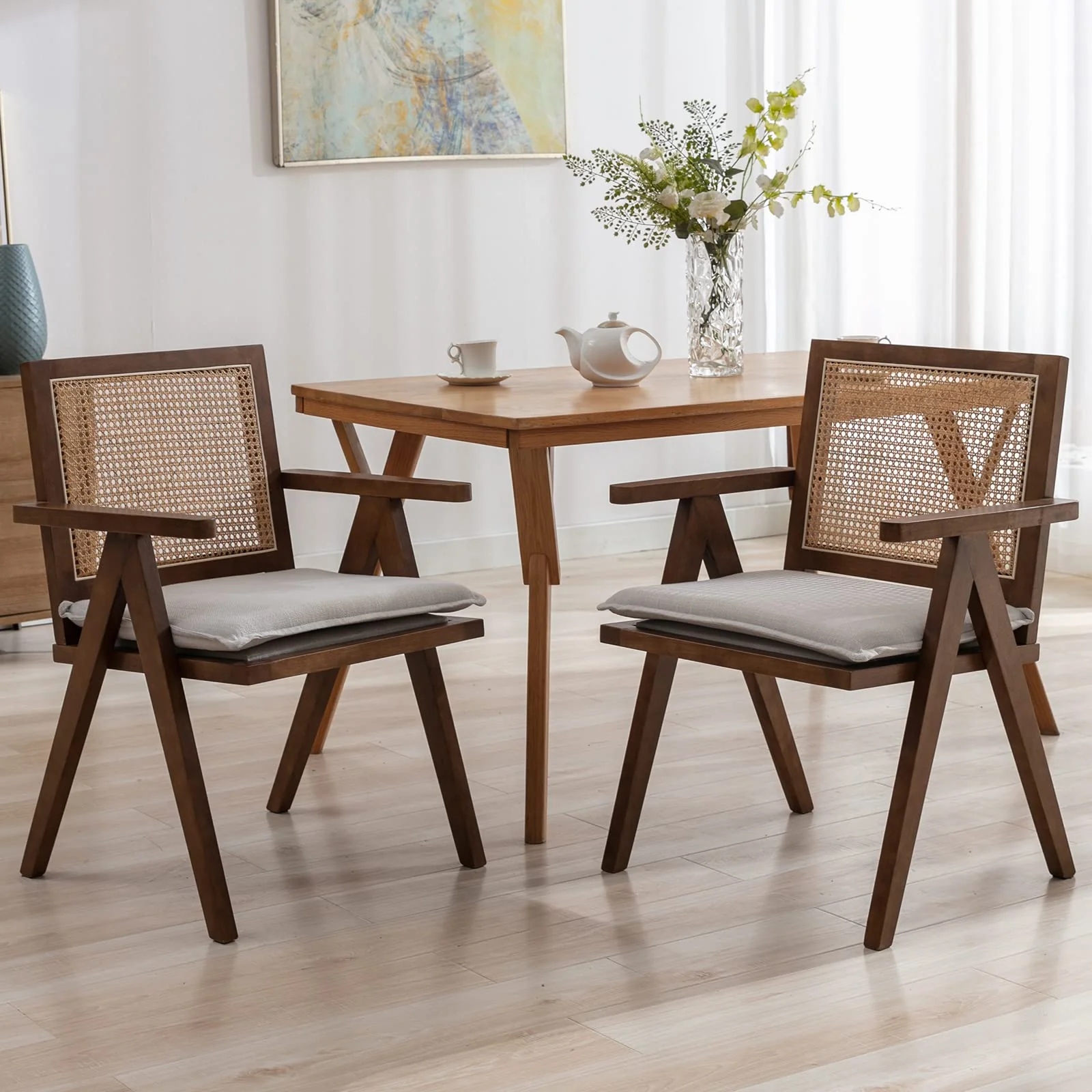 Rattan Back Linen Dining Chairs Set of 2 - 1826DC - Image 11