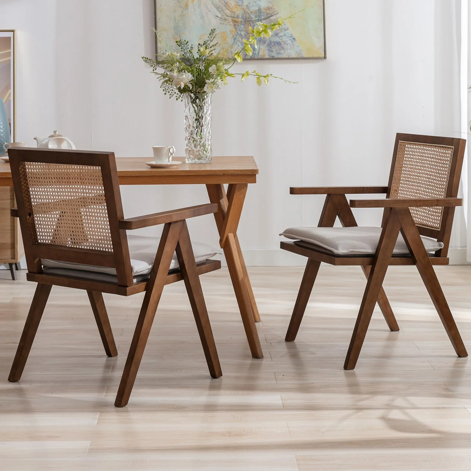 Rattan Back Linen Dining Chairs Set of 2 - 1826DC - Image 12