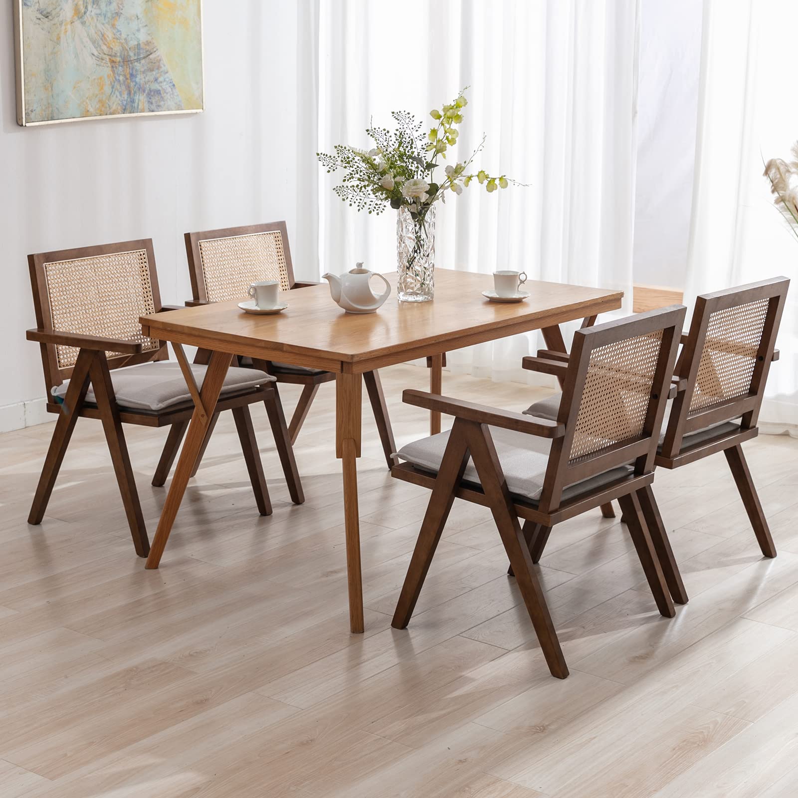Rattan Back Linen Dining Chairs Set of 2 - 1826DC - Image 13